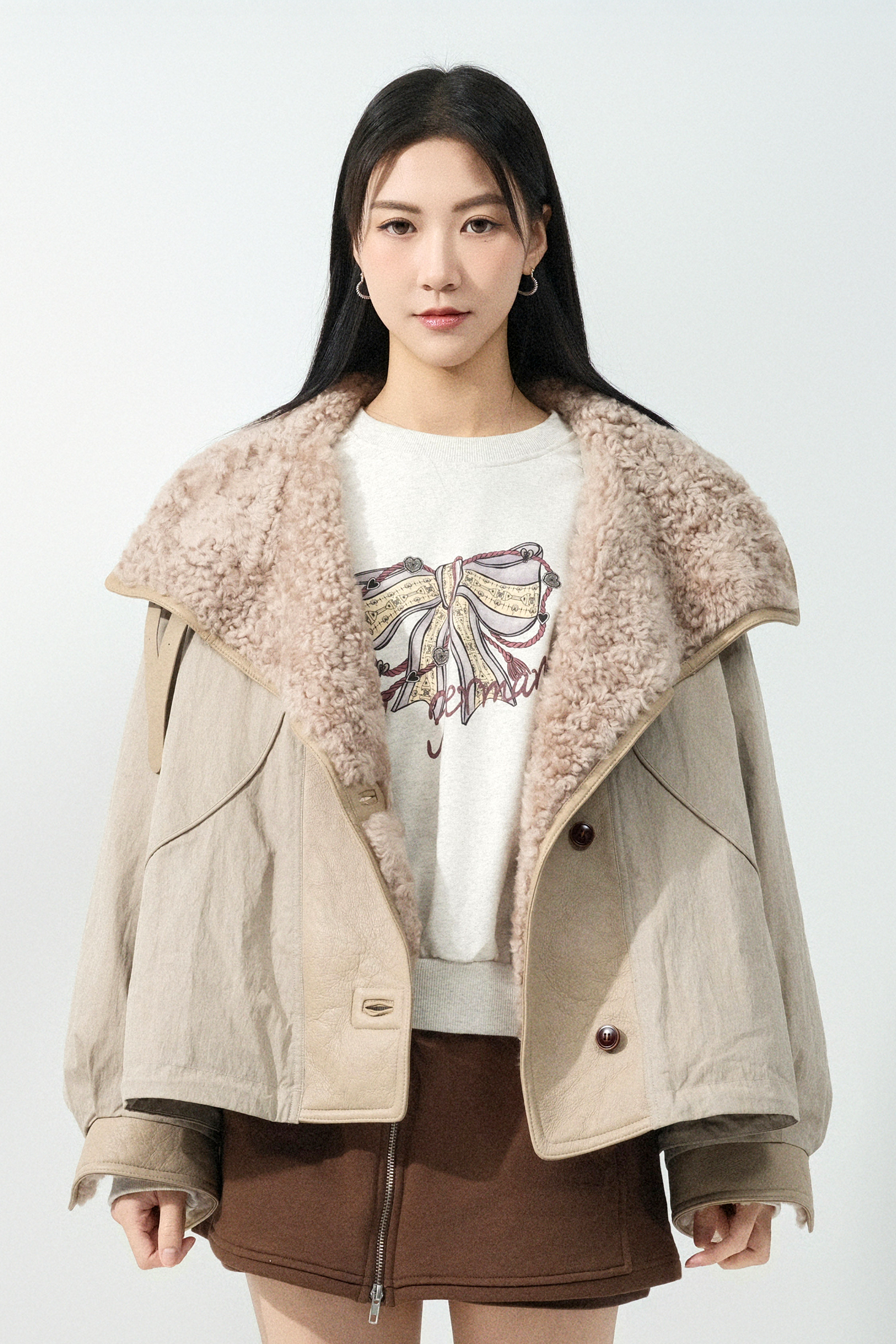 大毛領拼真皮羽絨外套（預購產品）