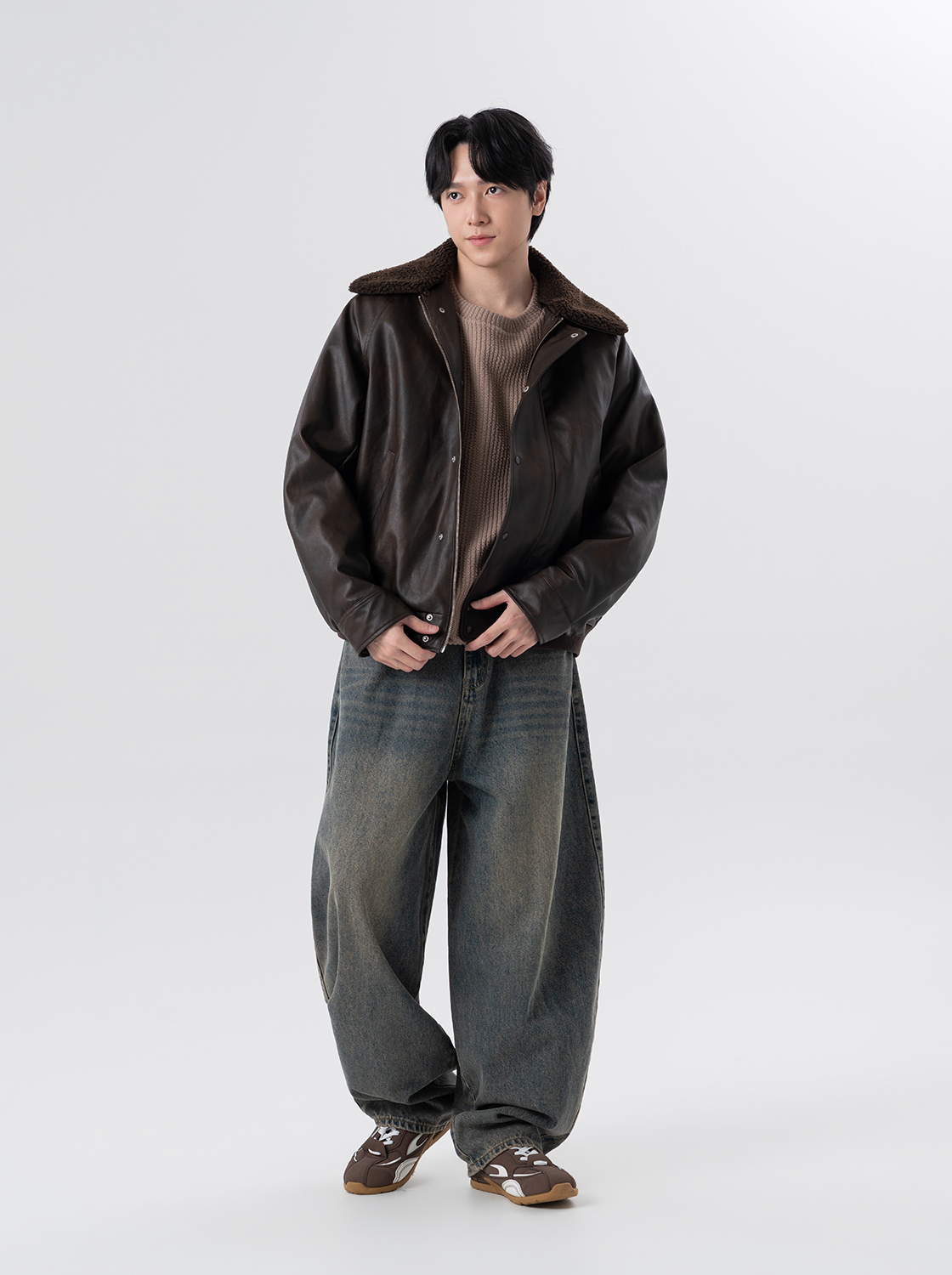 【期間限定】毛領皮革飛行外套