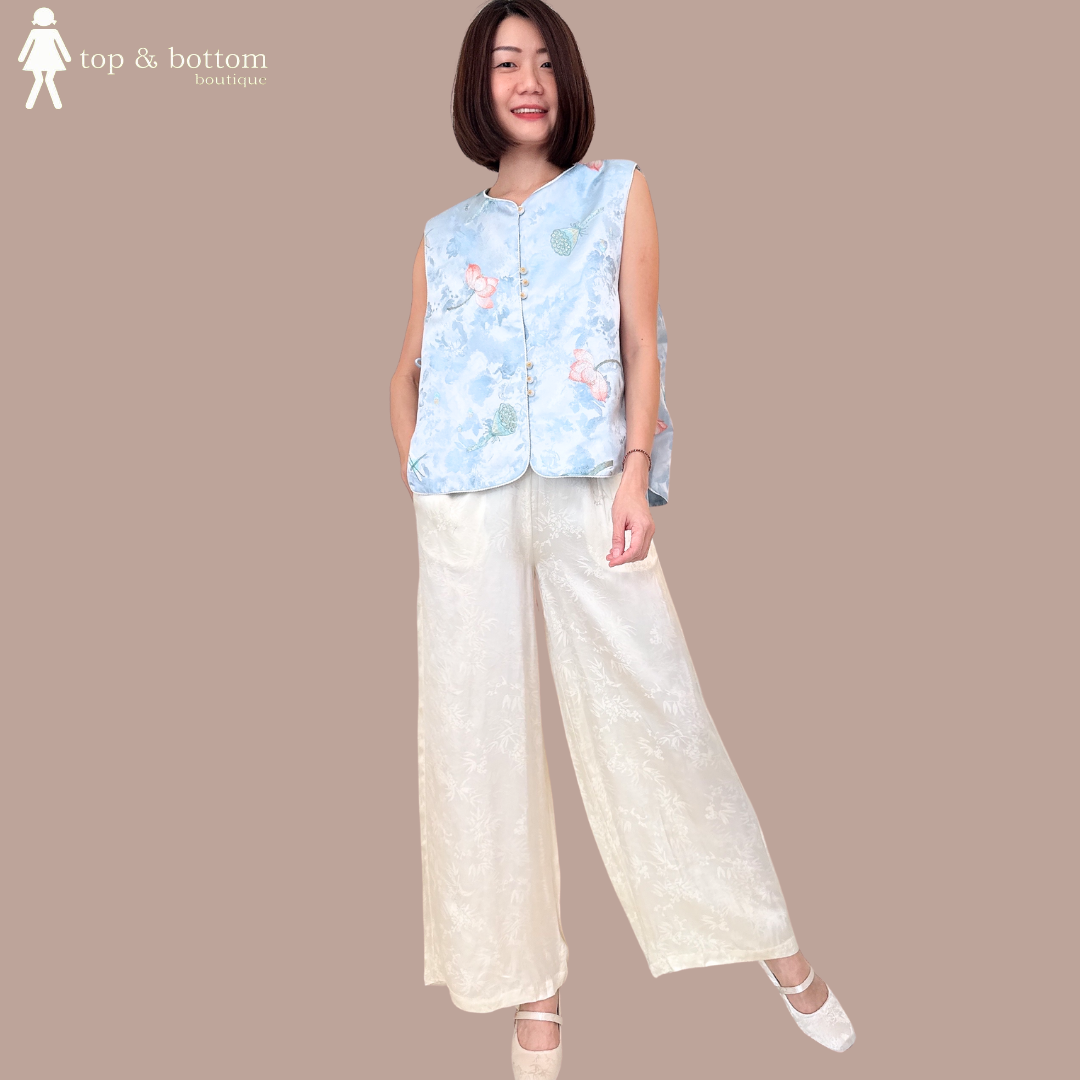 SILK BROCADE PRINTED WIDE LEG PANT