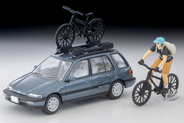 PO-$200 * TOMYTEC * 1:64 LV-N297c 1990 Honda Civic Shuttle RT X(Blue) with Bike