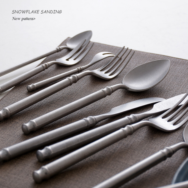 《6516》銀色復古圓柄刀叉勺