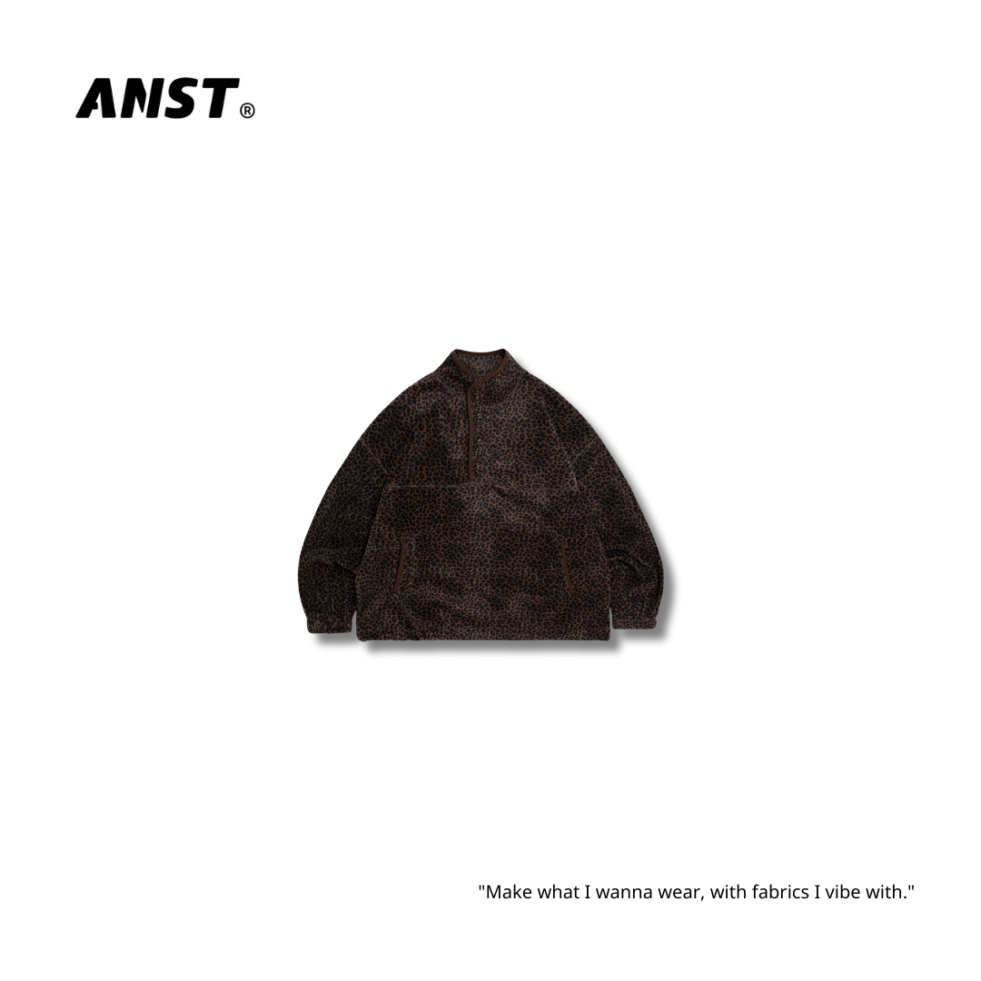 "現貨" ANST 豹紋磨毛半開襟上衣 AN.71