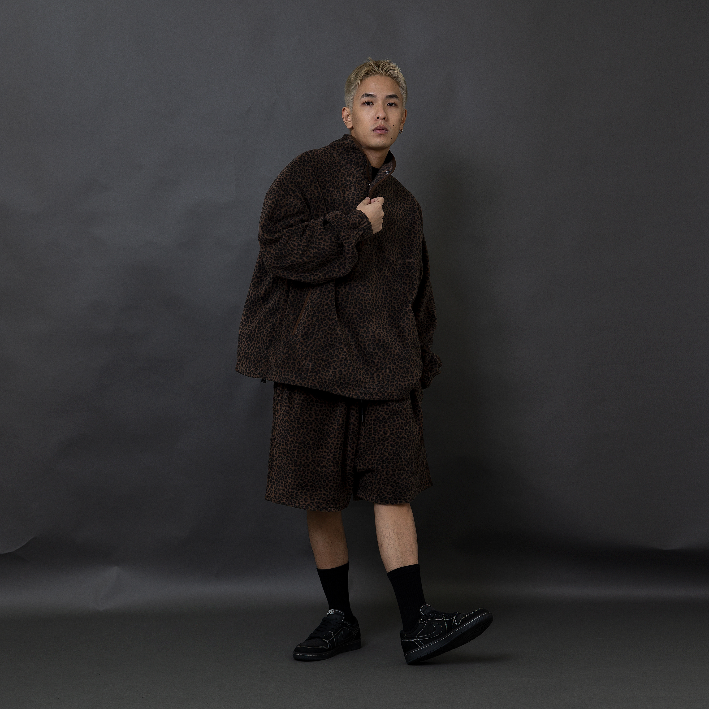 "現貨" ANST 豹紋磨毛半開襟上衣 AN.71