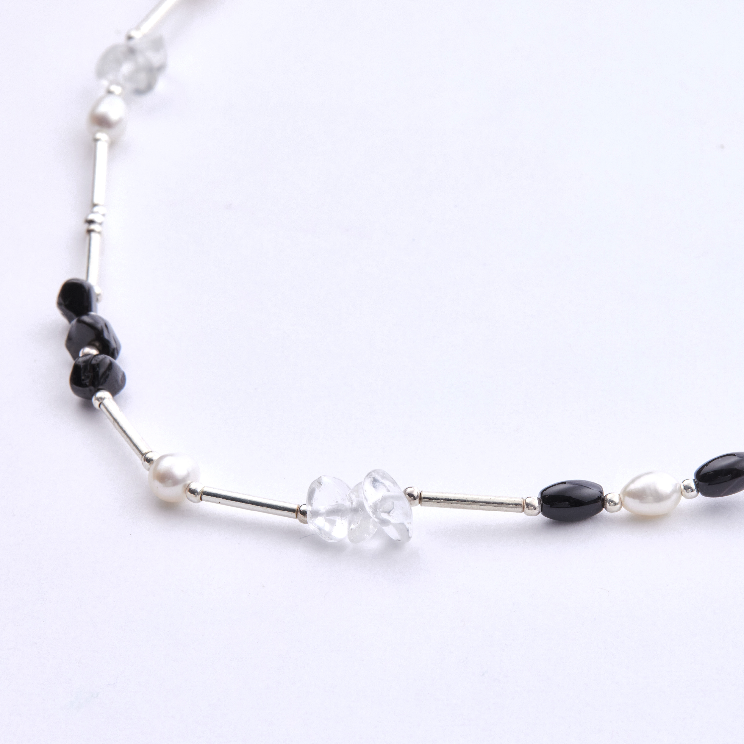 N1165 | 純銀水晶珍珠竹節項鍊