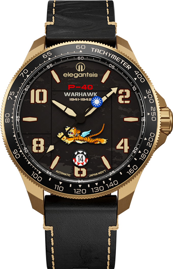 萬年鐘錶 - elegantsis 愛樂時 2.0飛虎隊青銅錶殼限量機械腕錶-黑色 ELJX42AS-FT2.0-9B01LC 錶徑42.5MM