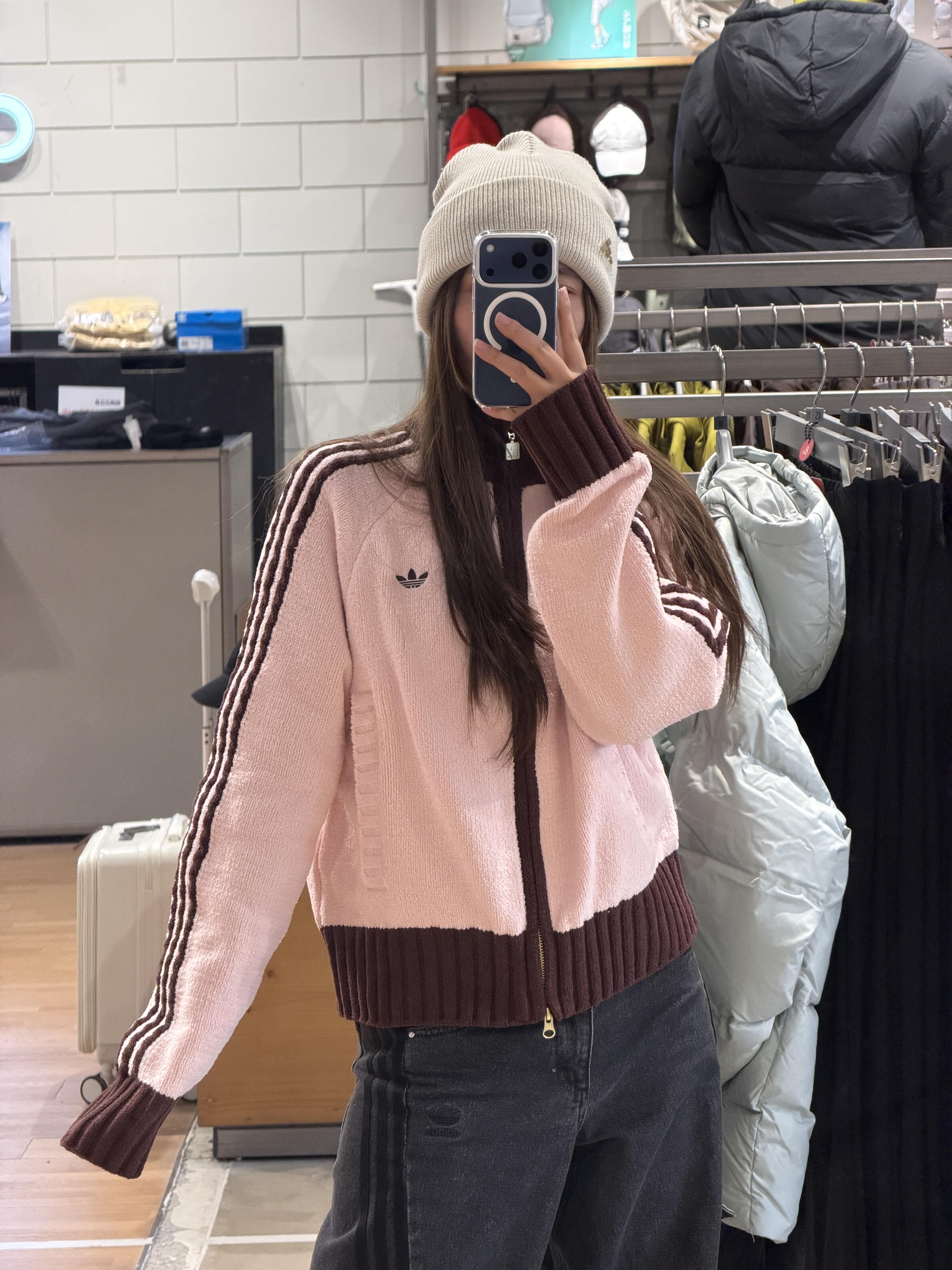 Adidas Originals 絨面立領針織外套 寬鬆 雙拉鍊 奶茶色 莓果粉 (任買兩件711免運)/預購