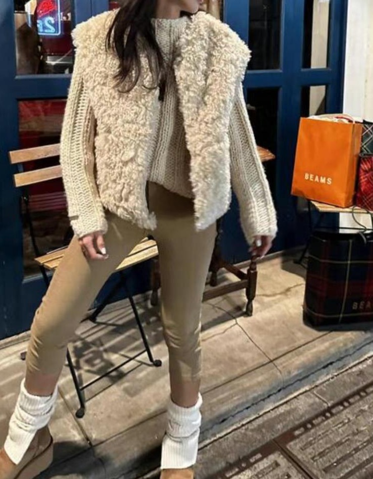 羊絨毛短版背心