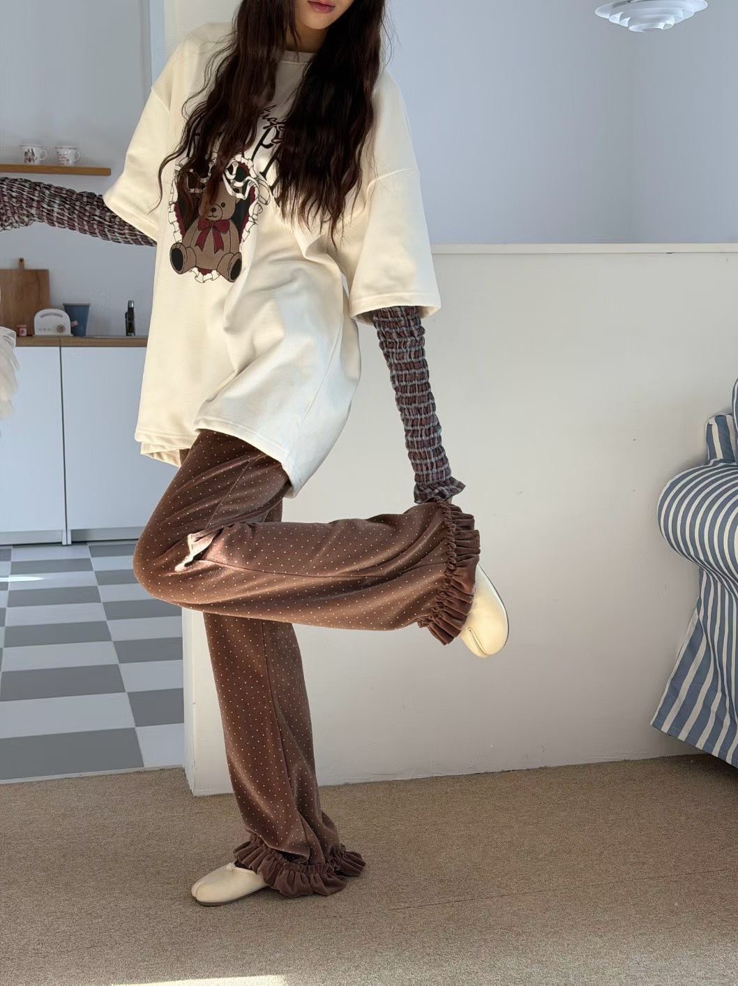 點點絨布內加絨長褲