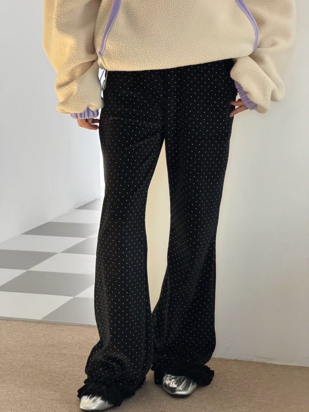 點點絨布內加絨長褲