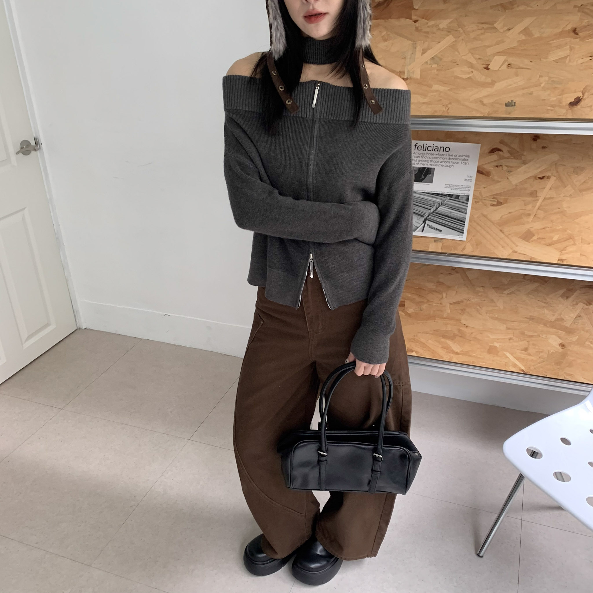 ISA_Multi-way wear 純慾一字領雙拉鍊上衣_61012