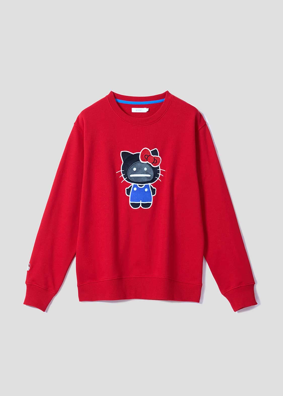 🇯🇵 HELLO KITTY X graniph "HELLO SHADOW" 三麗鷗 凱蒂貓 KITTY貓 聯名 貼花 刺繡 抓絨大學T 長袖 無刷毛 紅色 / 預購