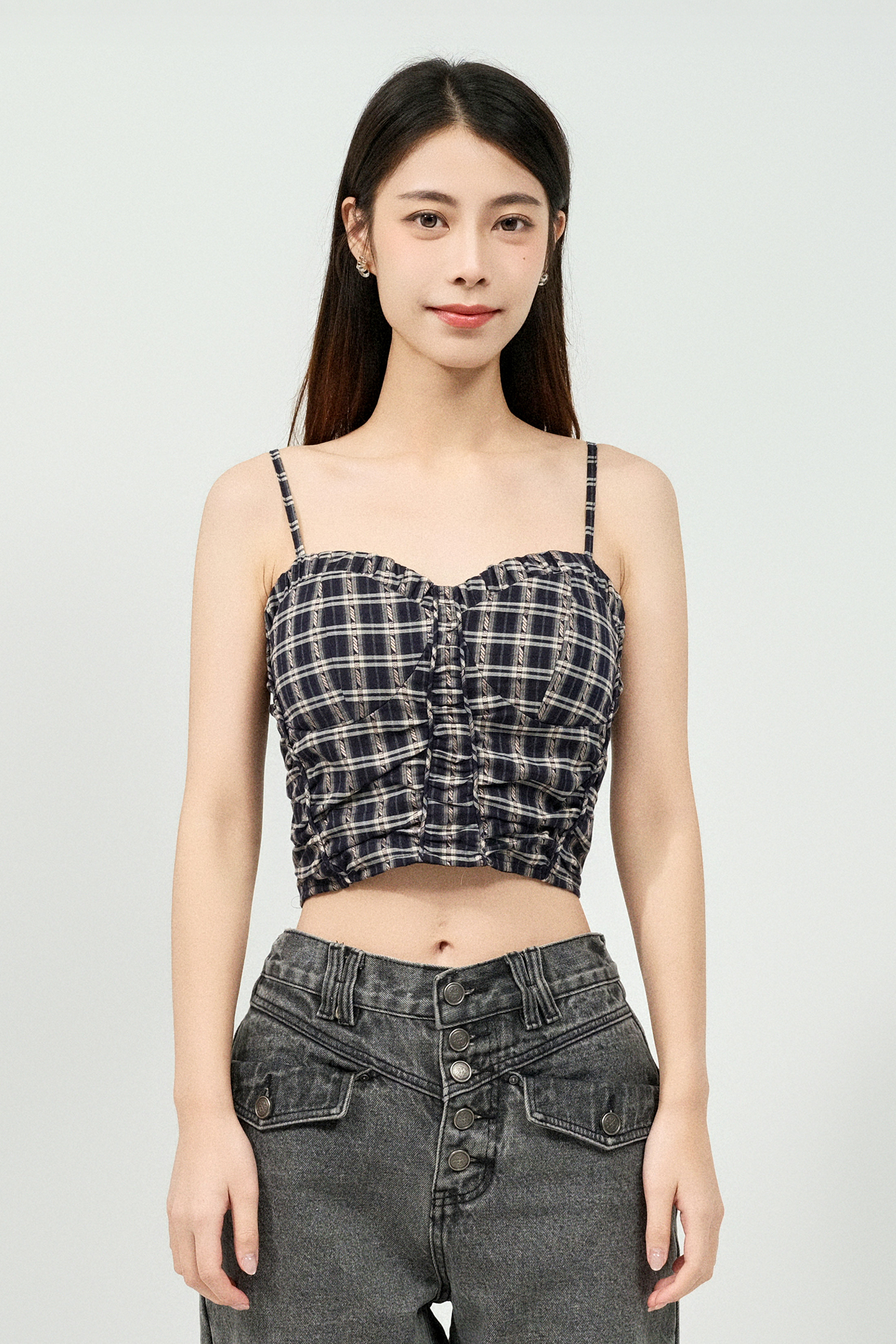 唧繩邊格紋bra top (預購產品）