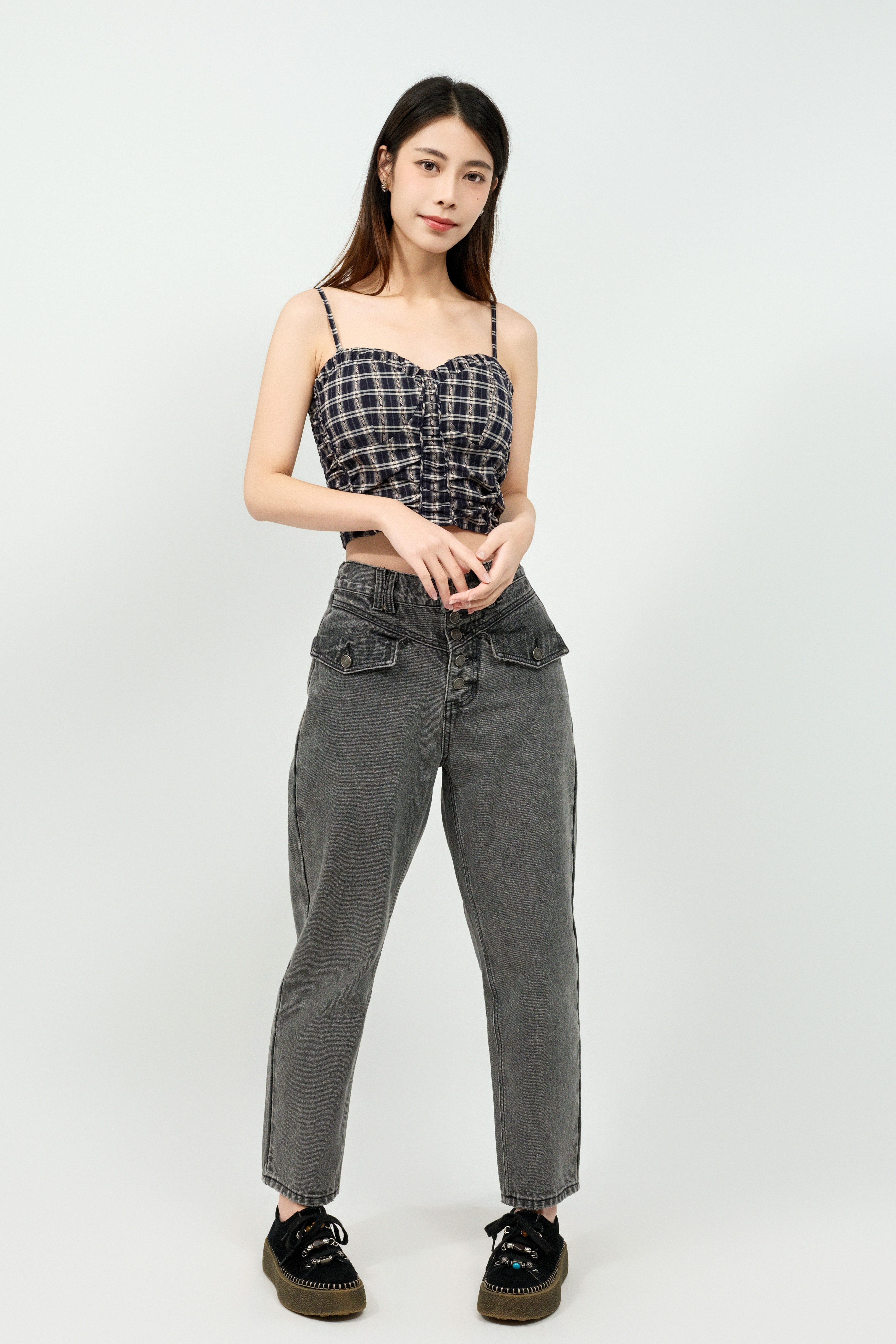 唧繩邊格紋bra top (預購產品）