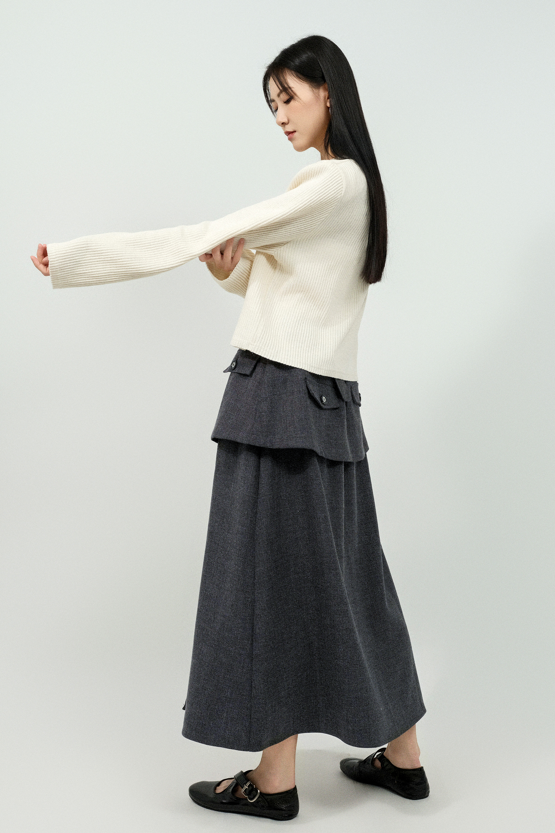 拉鏈領小肩直坑針織上衣（預購產品）