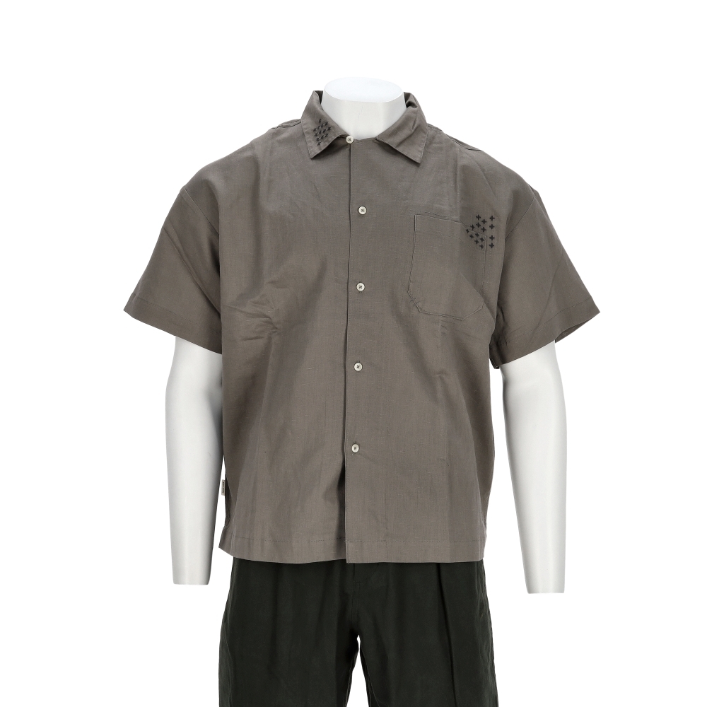 Nike Linen Ss Bttndwn Sash 男款 灰棕色 刺繡 亞麻 休閒 襯衫 短袖 HJ2982-289