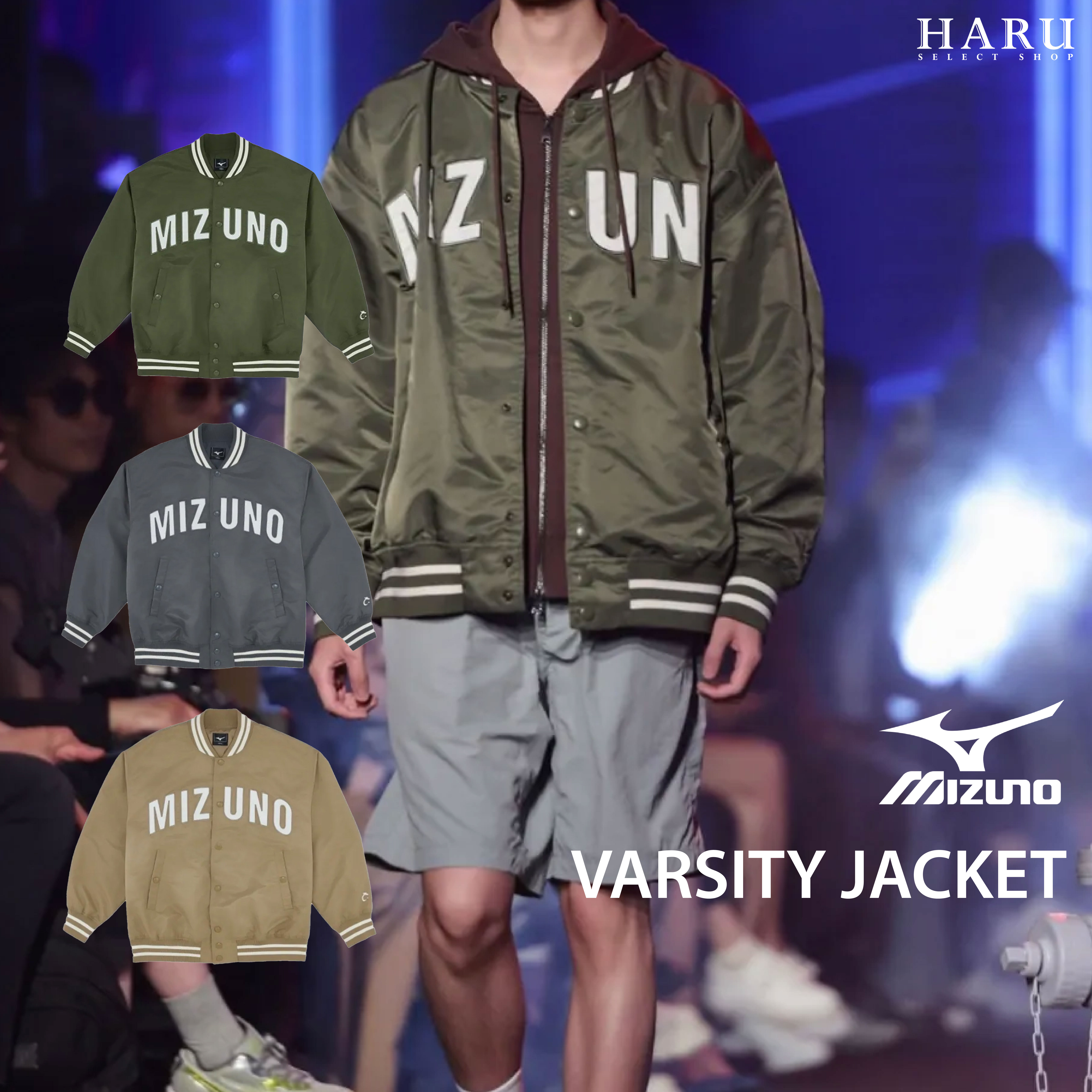 美津濃 MIZUNO varsity jacket 大 logo 男女同款 防水排釦復古棒球外套