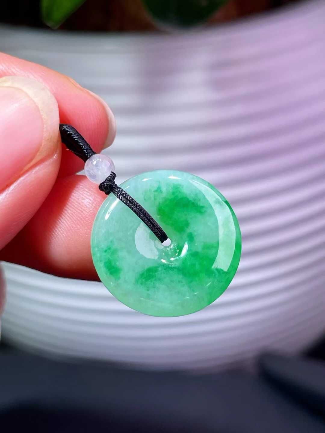 翡翠平安扣吊墜 (18.3mm直徑),天然翡翠A玉, 緬甸玉, Jade, Jadeite