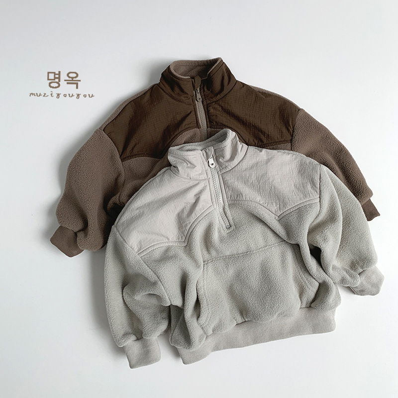 【H0166】日系簡約立領搖粒絨加絨上衣(80-130)