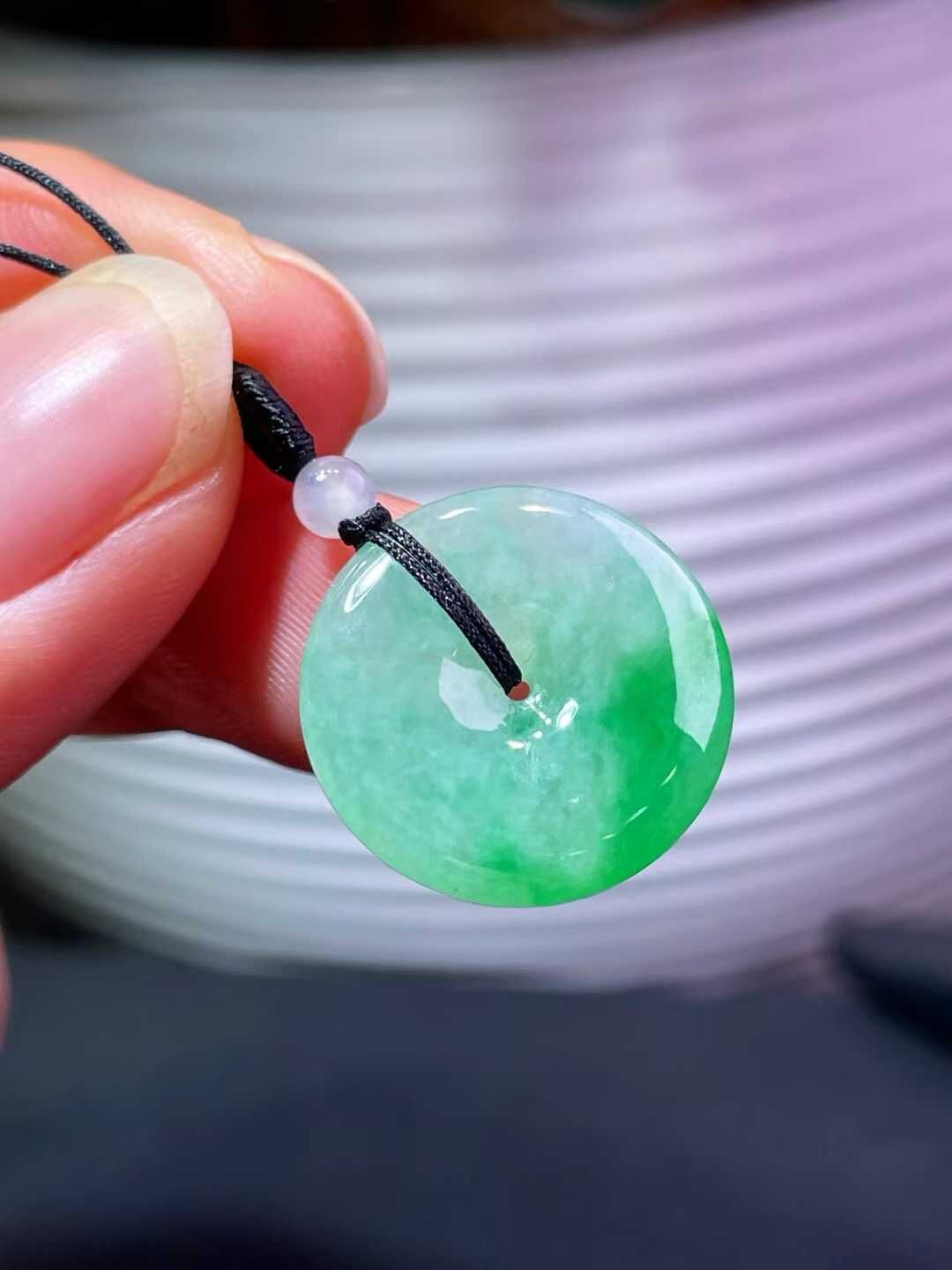 翡翠平安扣吊墜 (18.3mm直徑),天然翡翠A玉, 緬甸玉, Jade, Jadeite