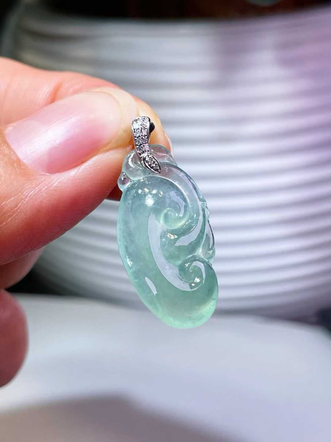 翡翠如意吊墜,天然翡翠A玉, 緬甸玉, Jade, Jadeite