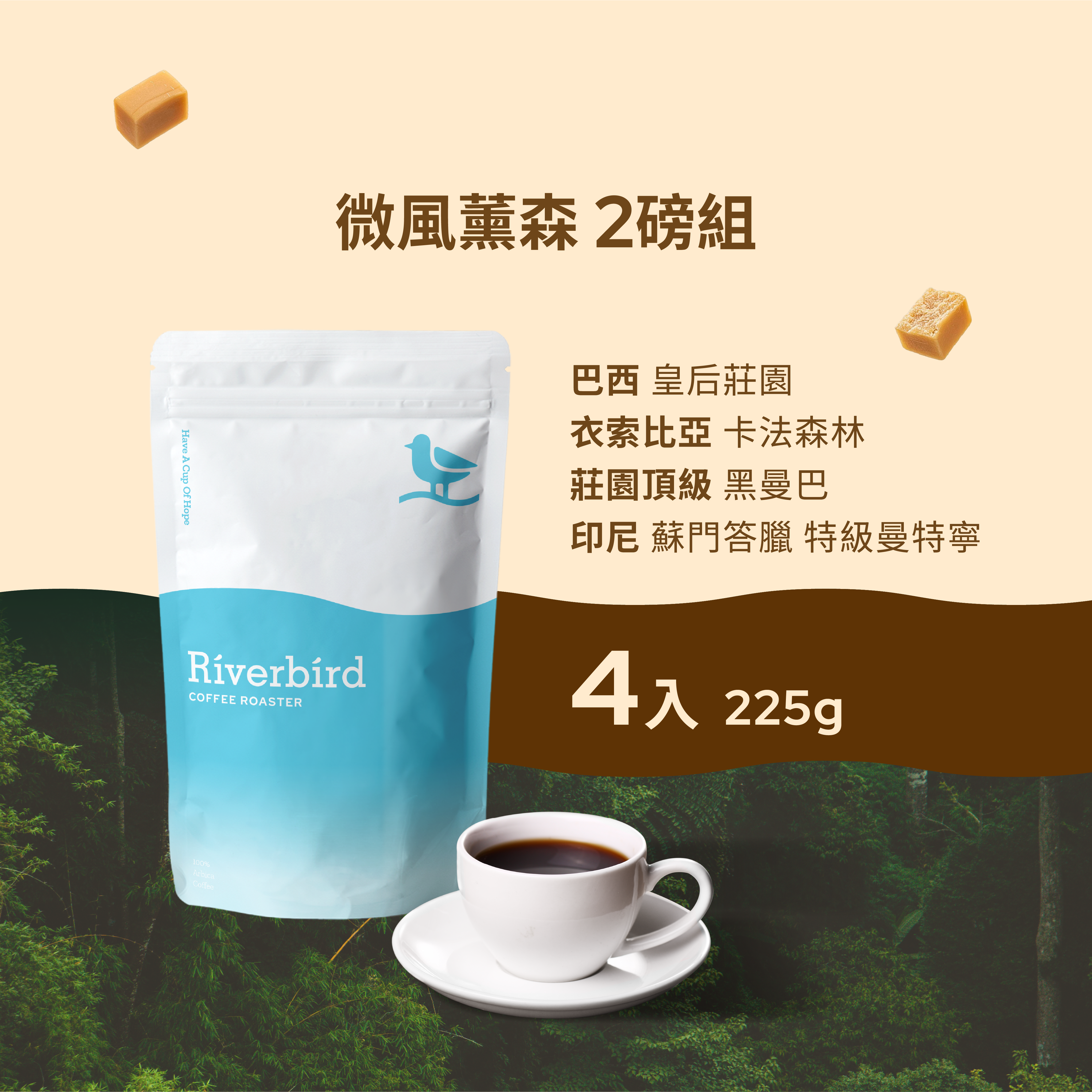 【Riverbird】《225g*4》微風薰森2磅組