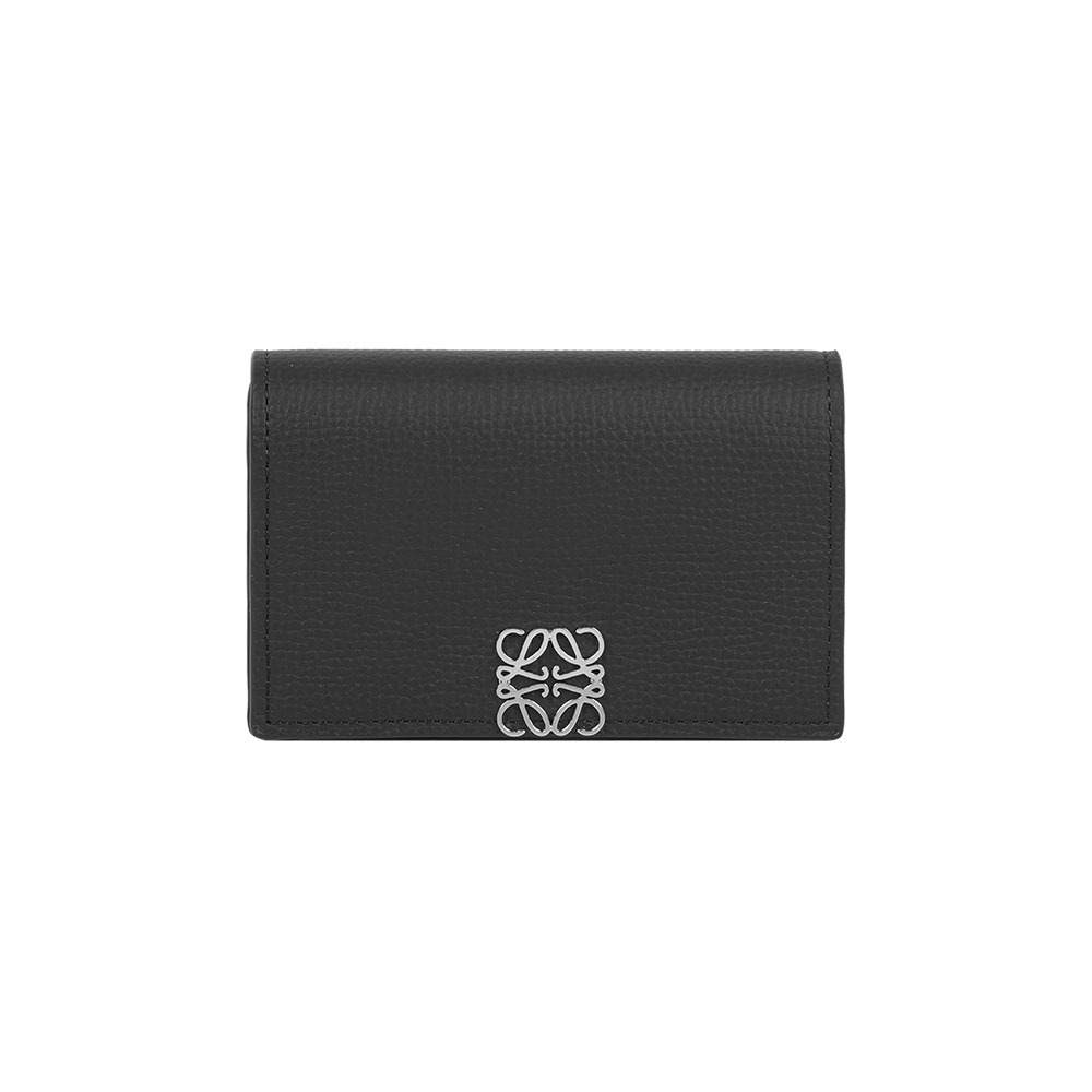 【LOEWE】Anagram 銀色標誌粒紋牛皮釦式卡片夾/名片夾(黑色)