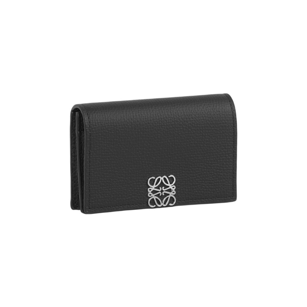 【LOEWE】Anagram 銀色標誌粒紋牛皮釦式卡片夾/名片夾(黑色)