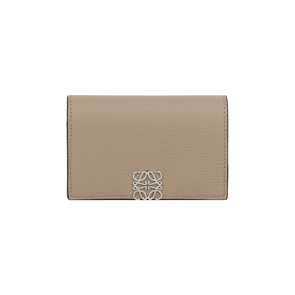【LOEWE】Anagram 銀色標誌粒紋牛皮釦式卡片夾/名片夾(沙色)