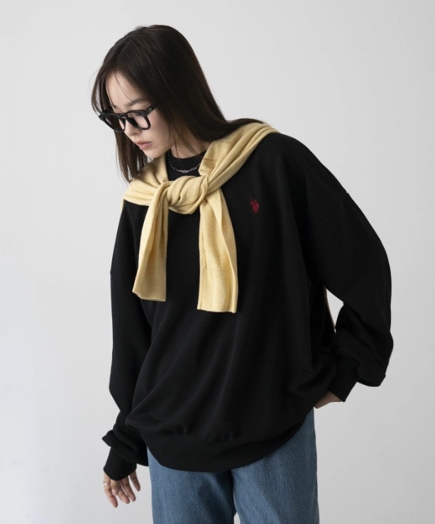 【Luxury】 日本小眾品牌 U.S. POLO ASSN  x WEGO 圓領大學T 男女款 素面長袖上衣 素T 情侶衣 寬鬆 OVERSIZE 百搭