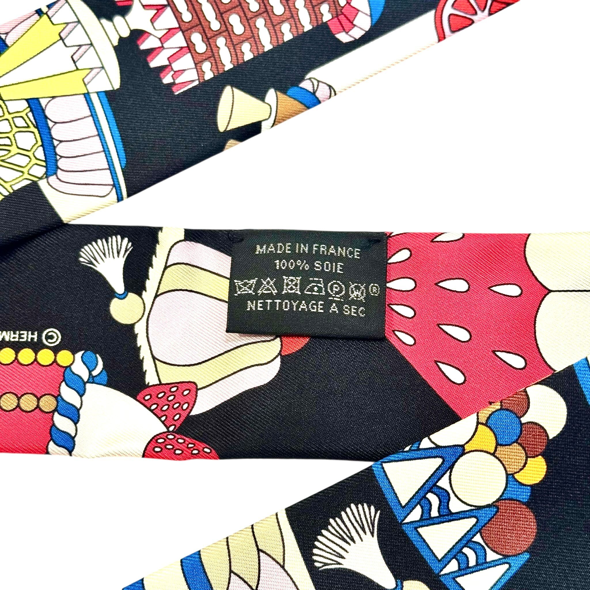 全新HERMES TWILLY Charms La Patisserie Francaise H85336H 02 黑/藍/多色金扣 愛馬士絲巾 #BRAND NEW #香榭站正品