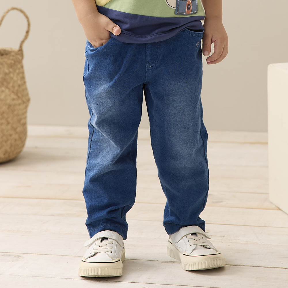 PIPPY 素面仿牛仔針織長褲 藍