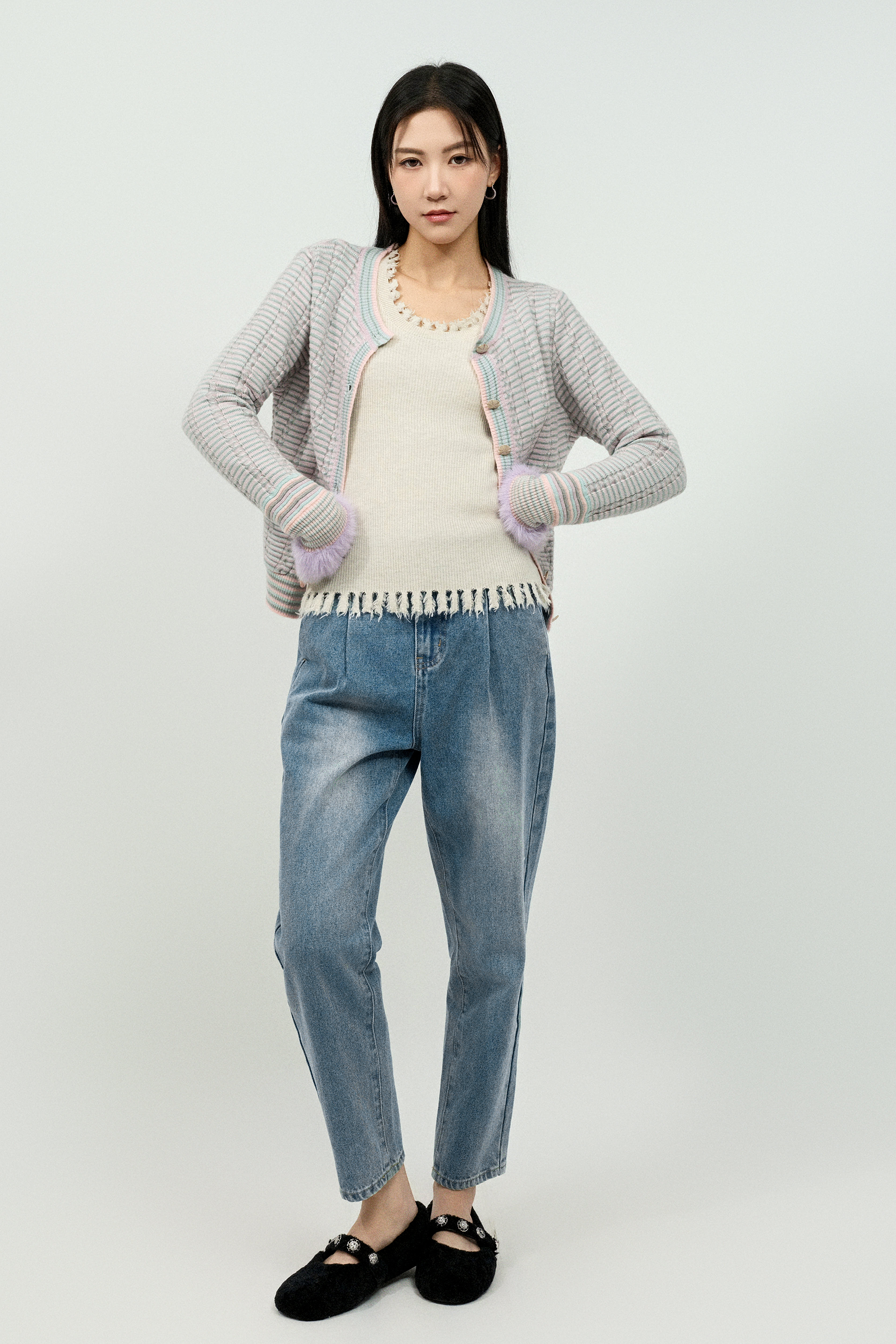 粉彩間扭繩凹凸紋cardigan (預購產品）