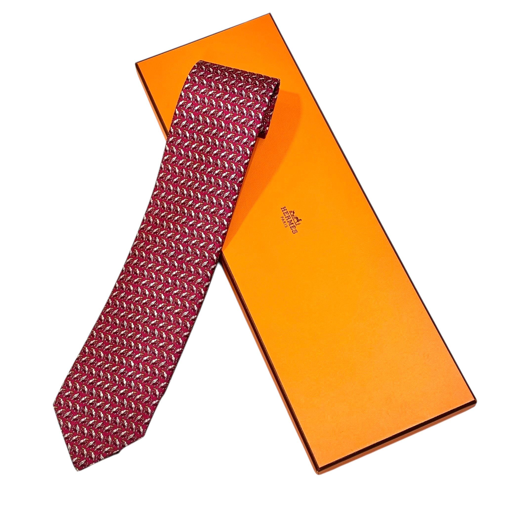 全新HERMES TIE Sneaker Pattern 紅色雀仔印花 絲質 愛馬士領呔 #BRAND NEW #香榭站正品