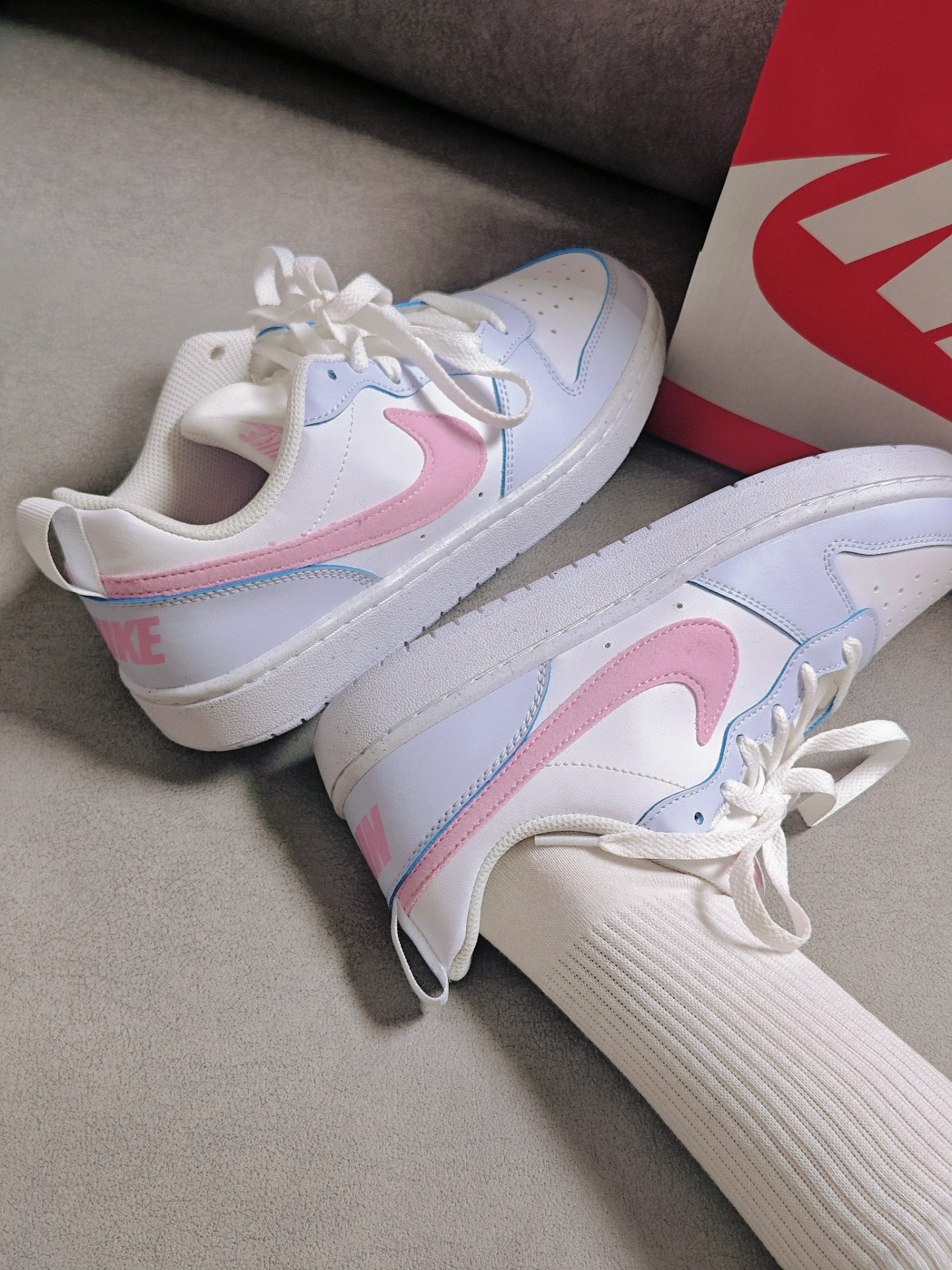 【預購】Nike Court Borough Low Essential+ GS 粉藍 寶寶藍 短絨毛 粉勾 IQ2725-101