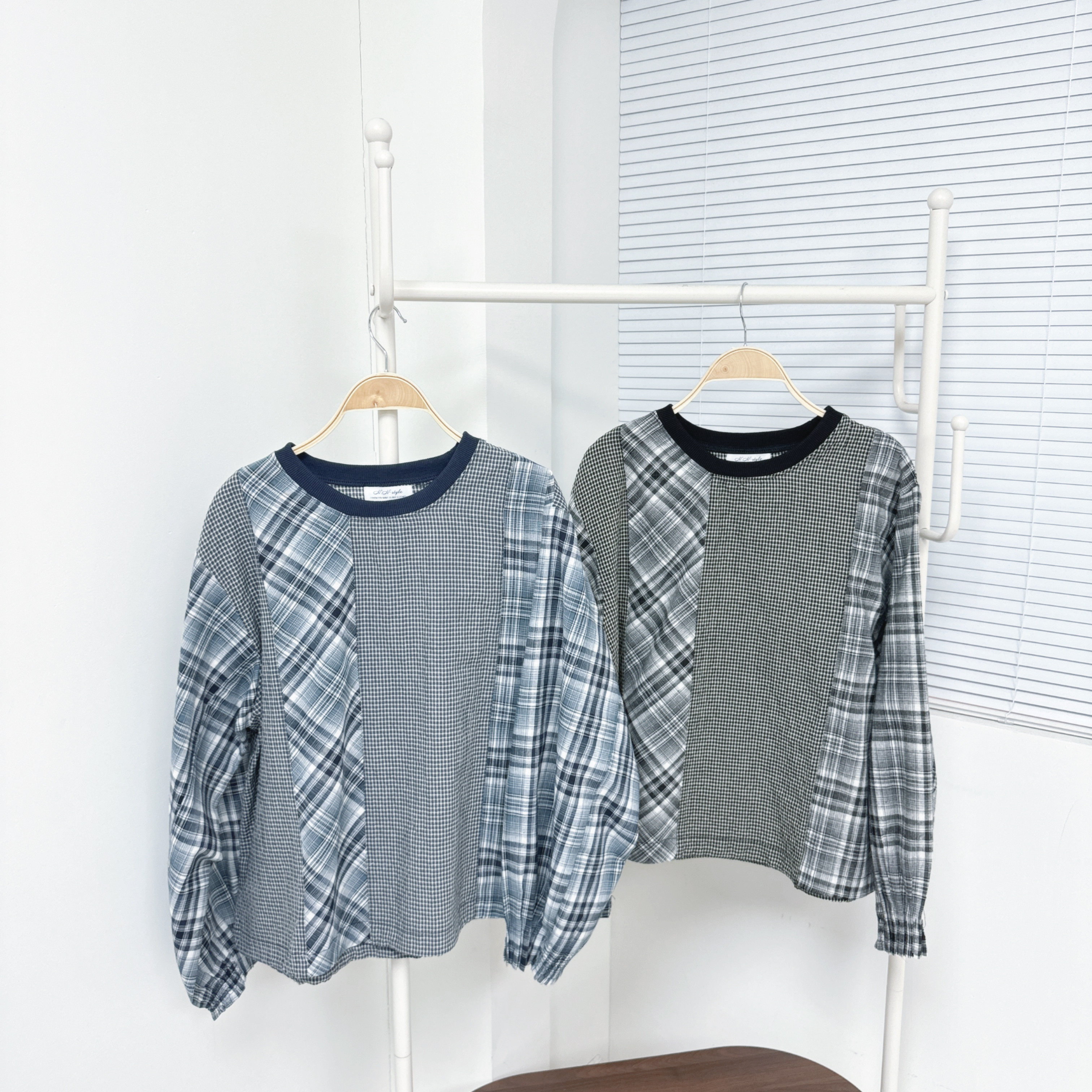 【廠家制】雙拼格仔長袖TOP (S32-S33)