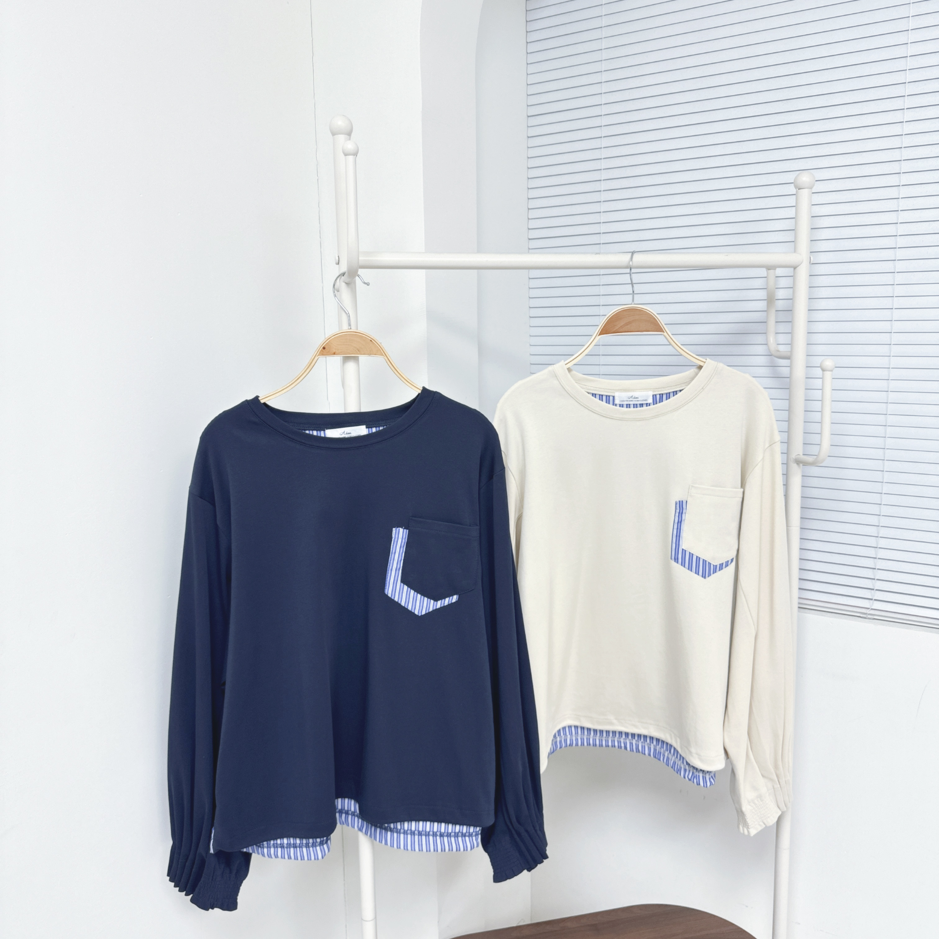 【廠家制】後拼條子束袖TOP (S30-S31)