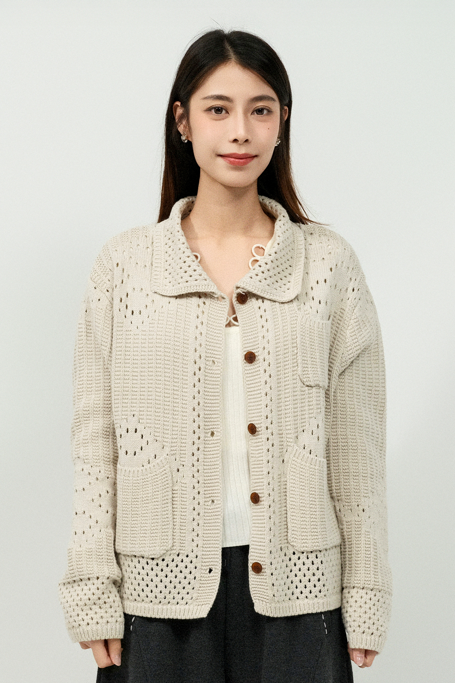 點點通花直紋針織外套（預購產品）