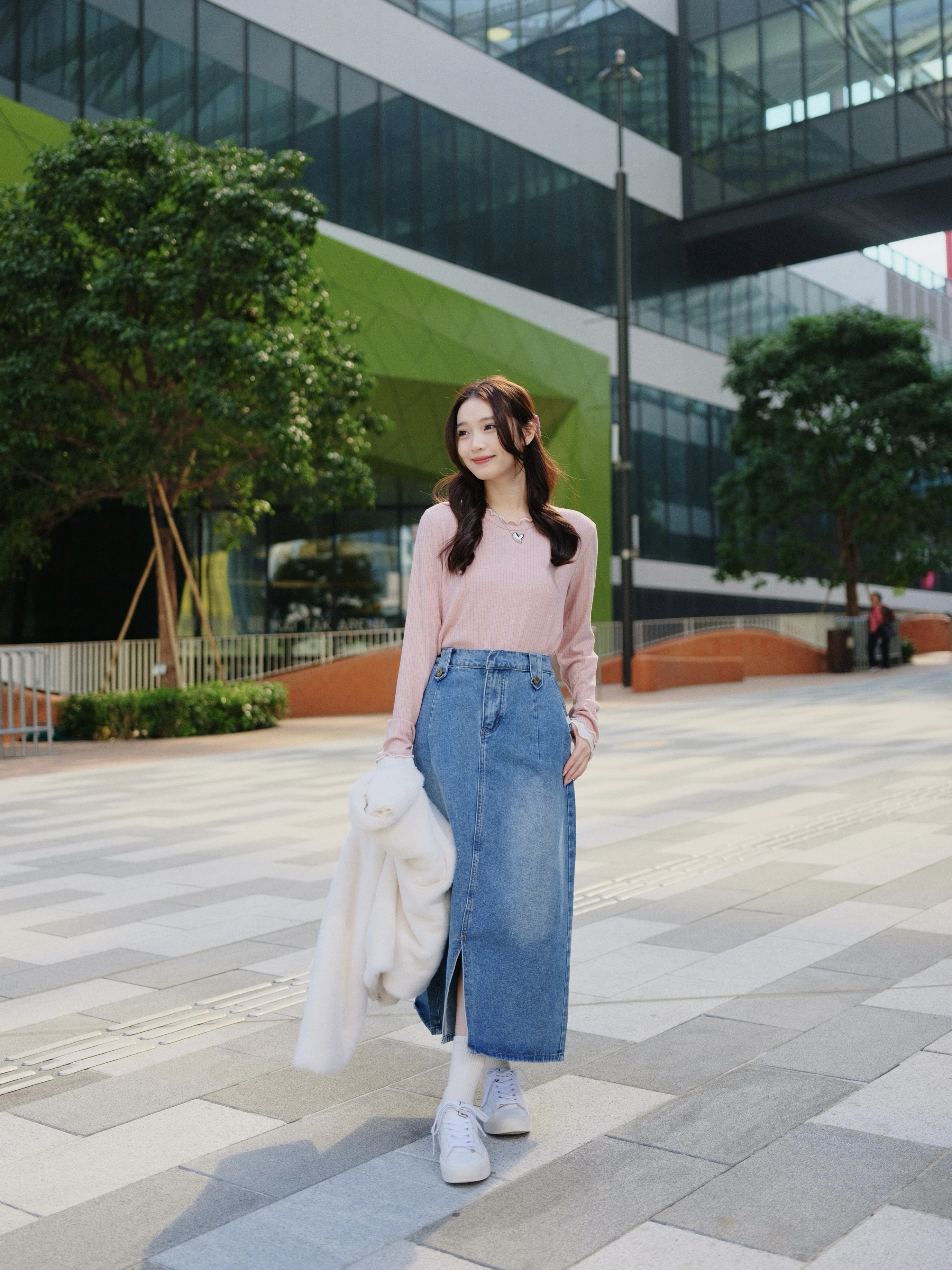 兩色 / 釘鈕腰耳開叉牛仔長裙 / Button-Tab Waist Detail Denim Slit Skirt