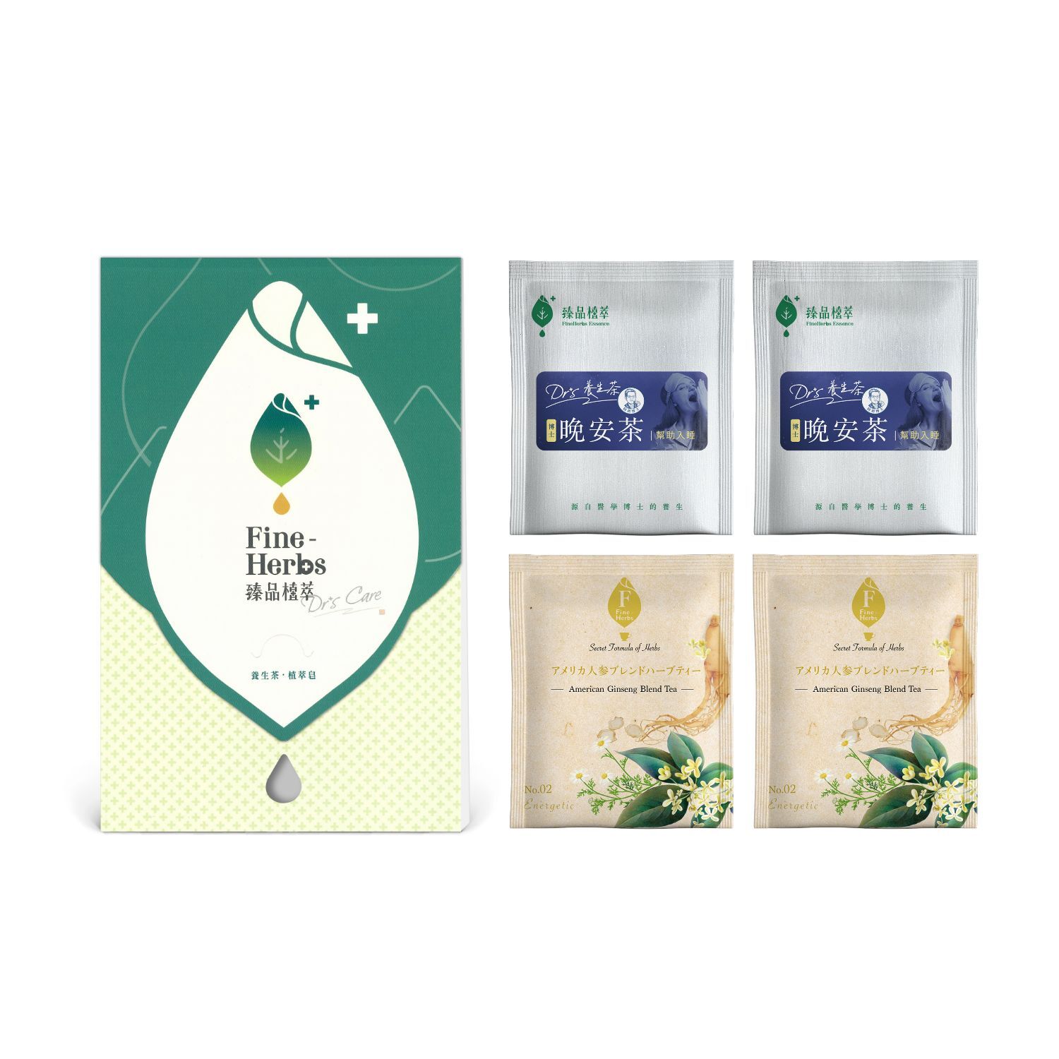 日常保養組-銀髮專用｜粉光元氣茶2gx2包、博士晚安茶3gx2包