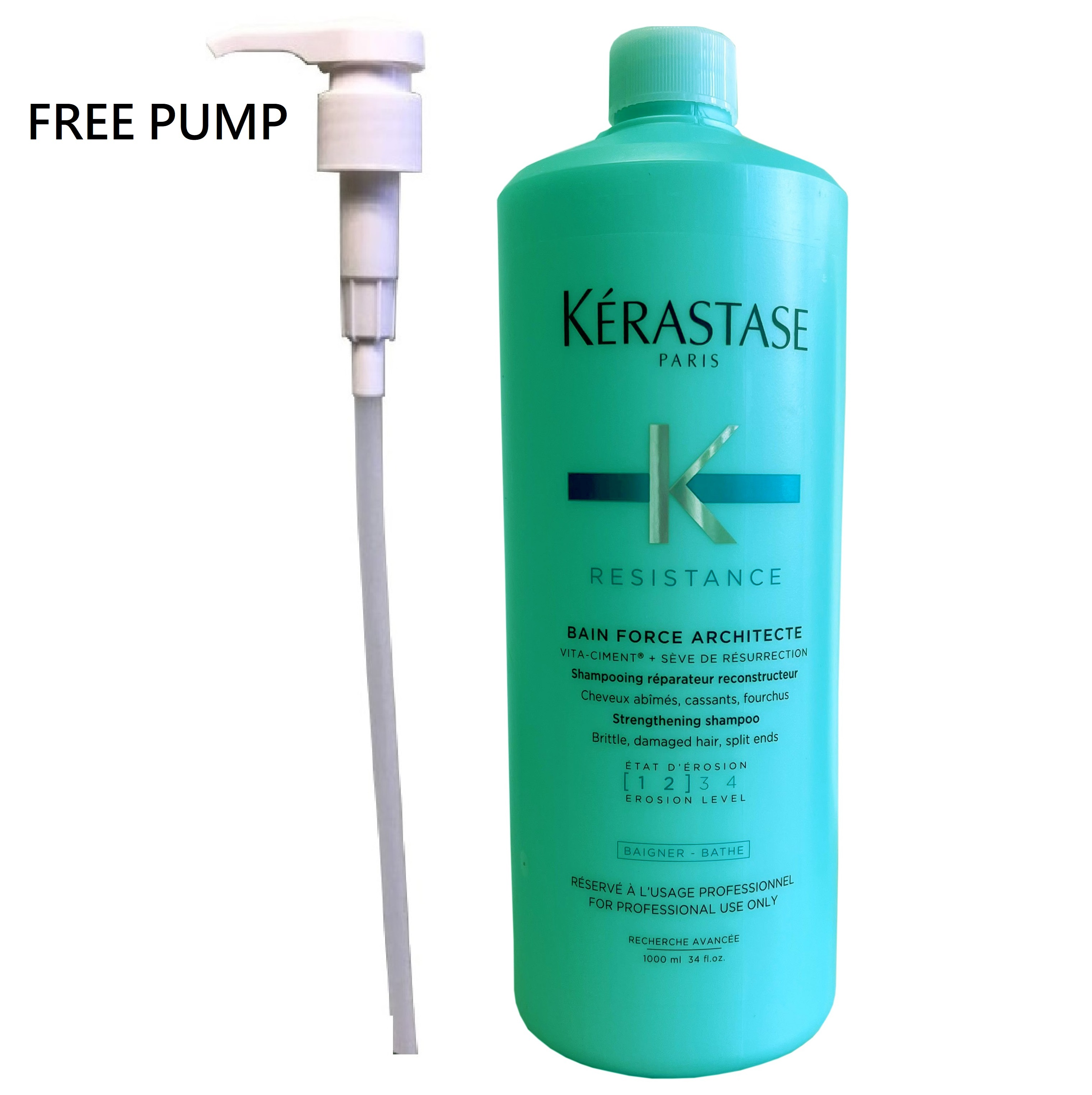 Kerastase Resistance Bain Force Architecte[1,2]Shampoo 1000ml(Free Pump)卡詩結構強化浴髮乳
