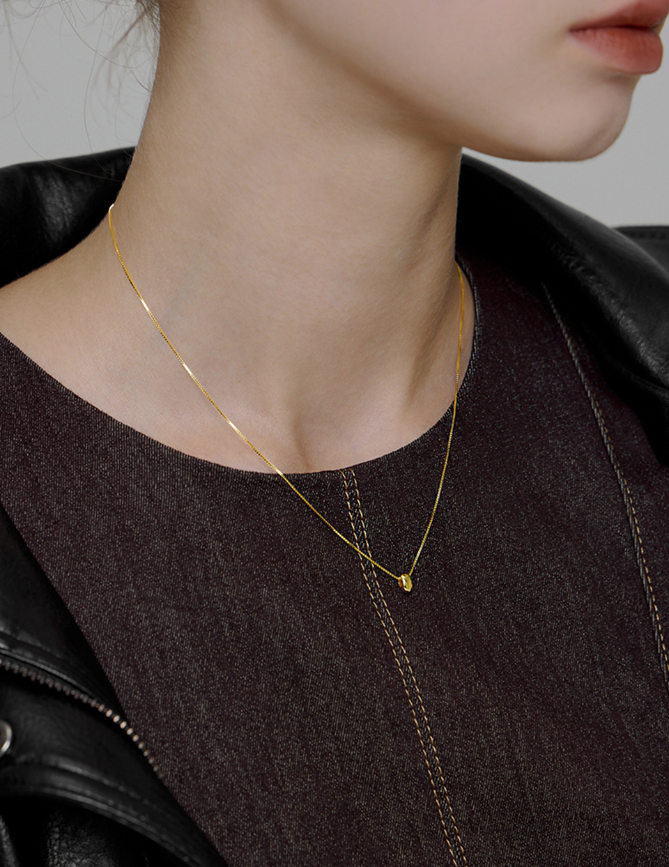 【925純銀】小圓光澤項鍊(金)