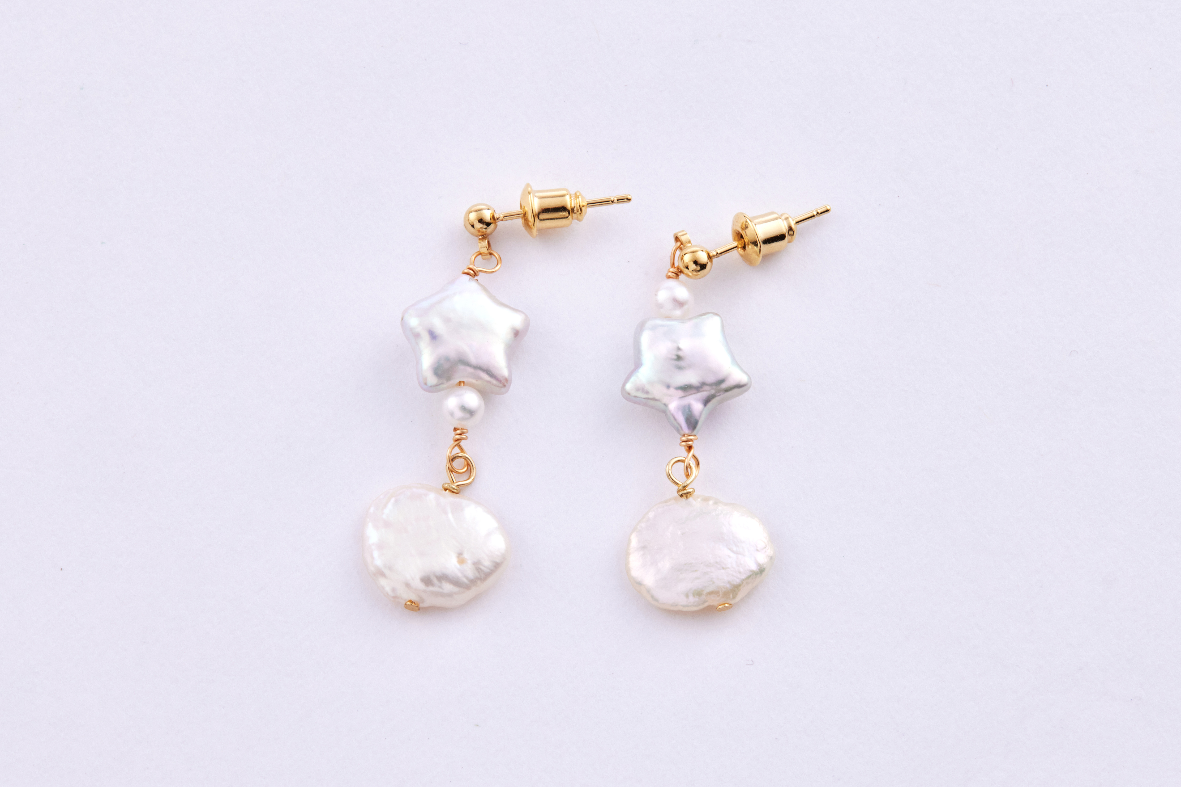 E2398 | 純銀星星珍珠耳環