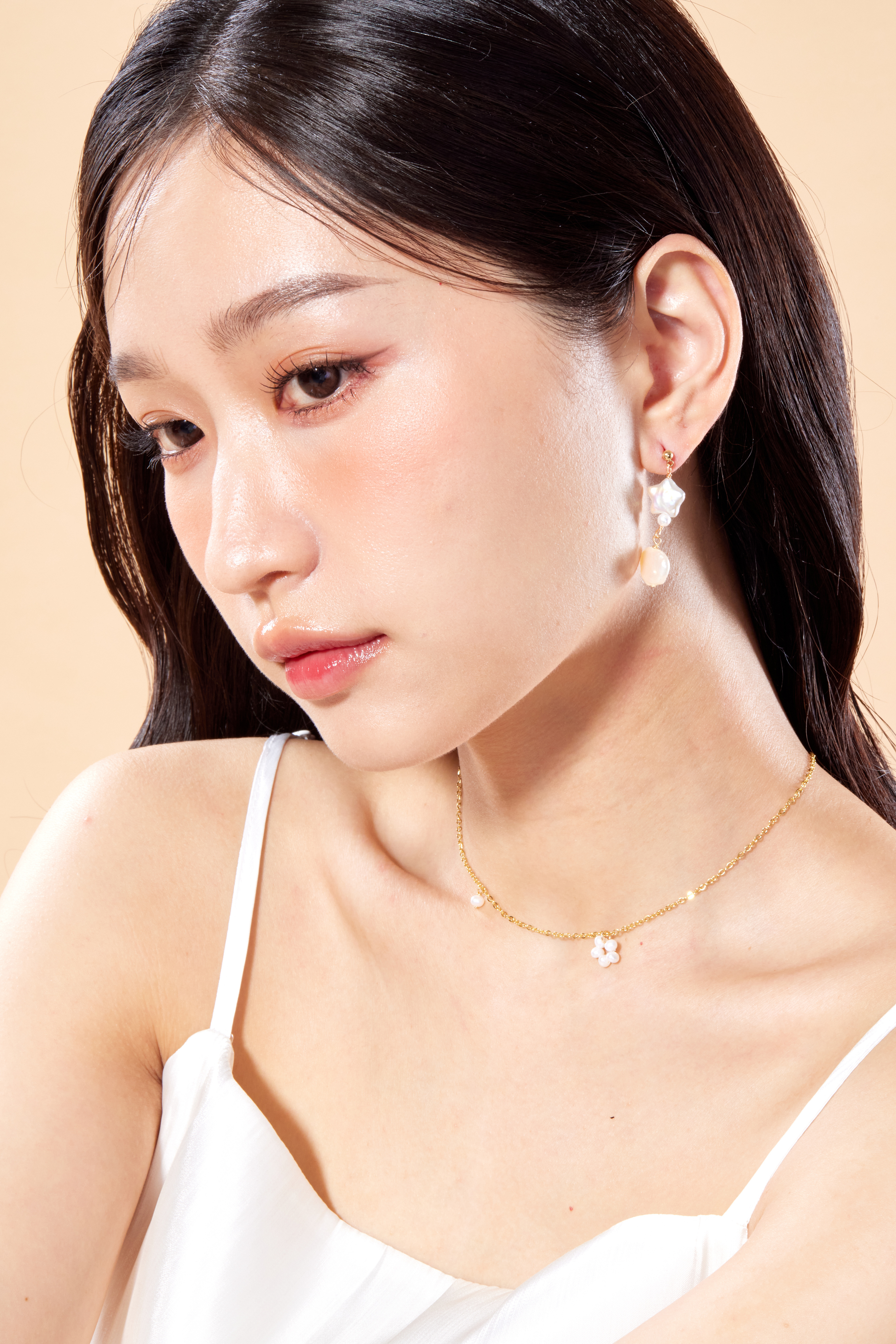 E2398 | 純銀星星珍珠耳環