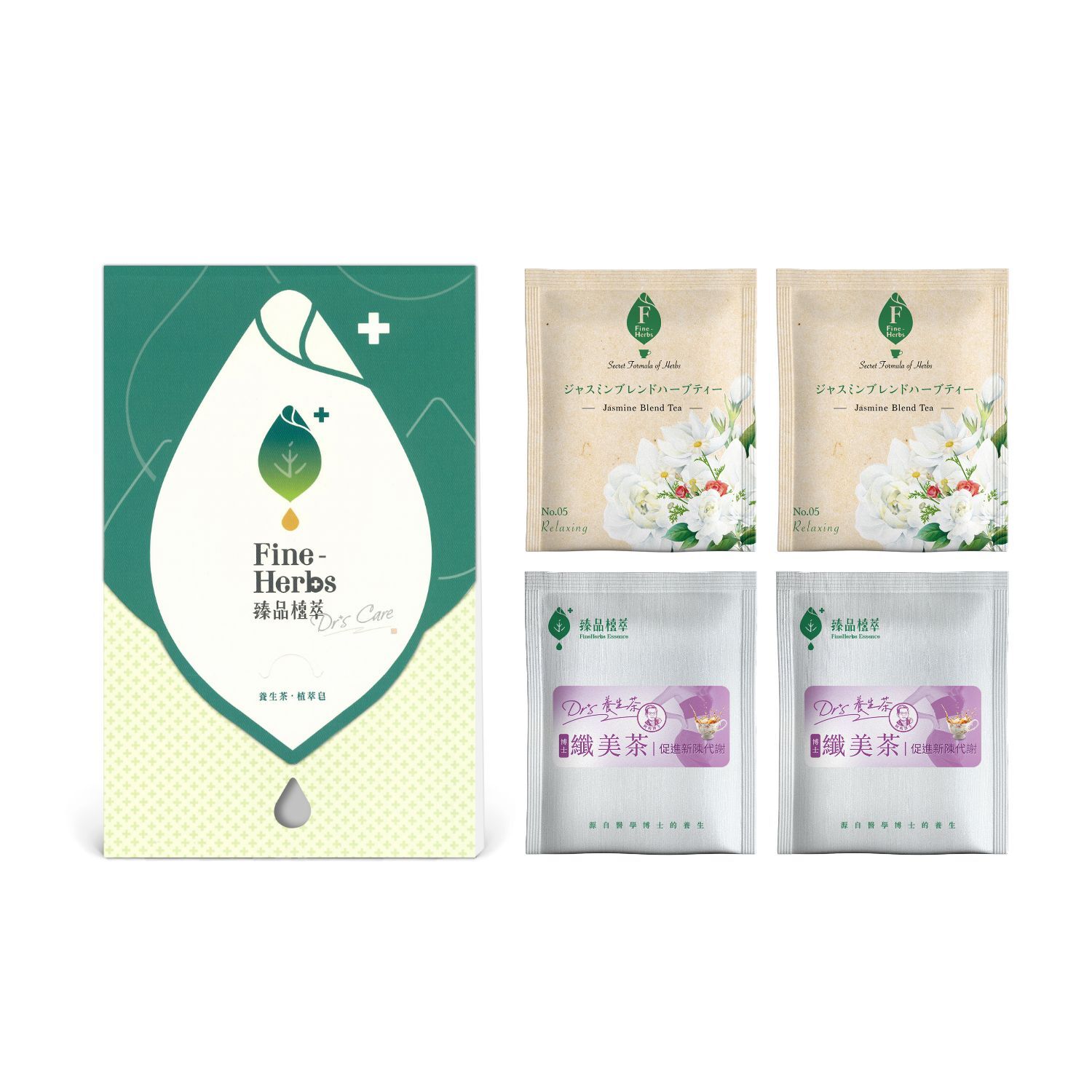 日常保養組-青春美麗組｜博士纖美茶3gx2包、茉莉氣巡茶2gx2包