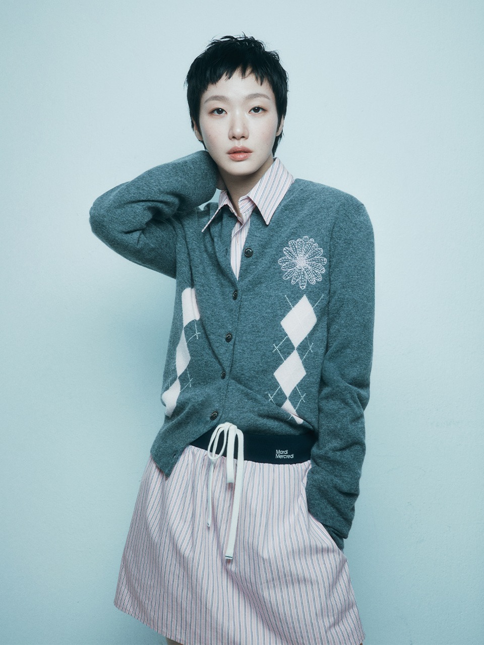 Mardi Mercredi CASHMERE BLENDED CARDIGAN ROUND NECK ARGYLE