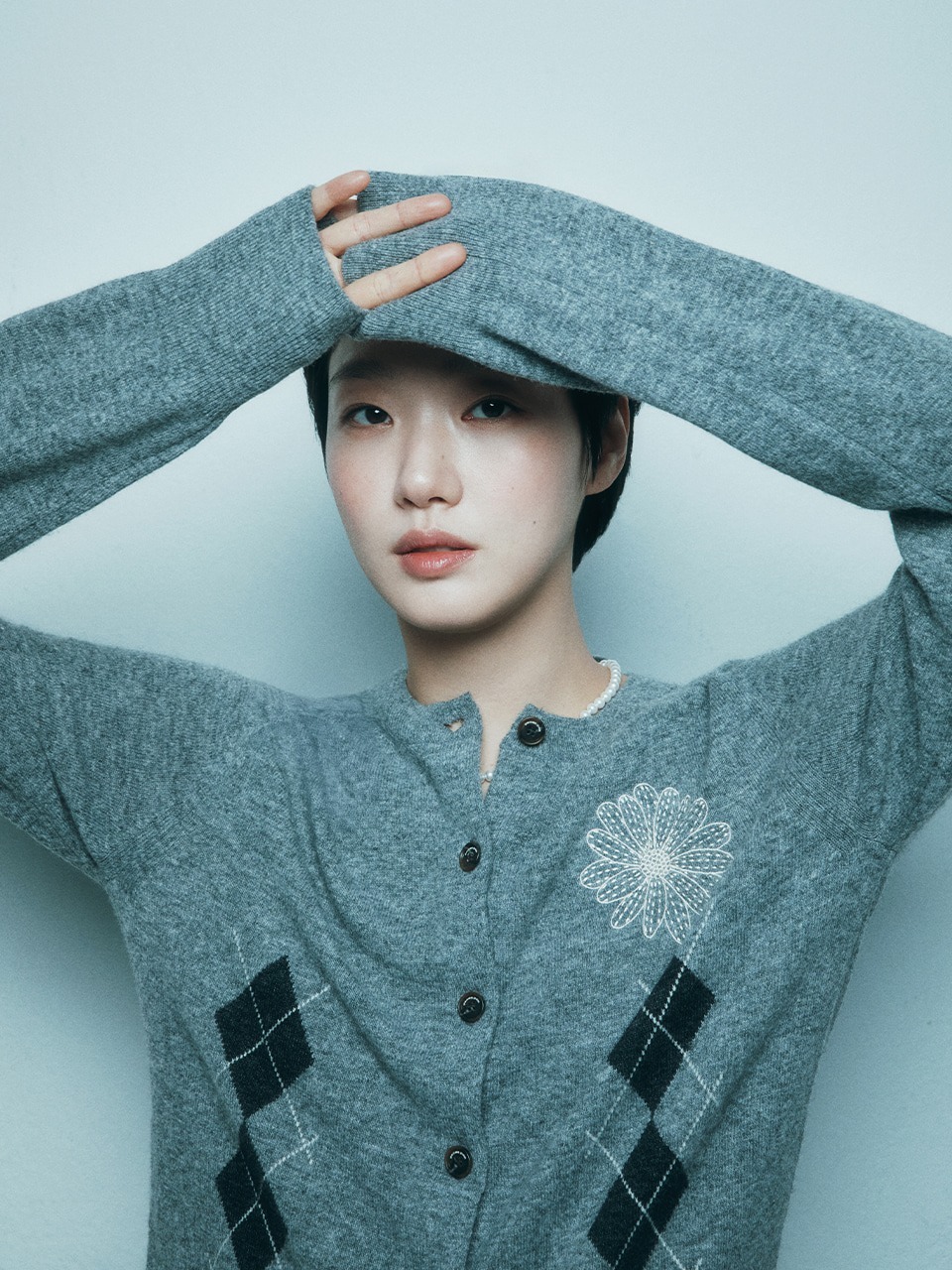 Mardi Mercredi CASHMERE BLENDED CARDIGAN ROUND NECK ARGYLE