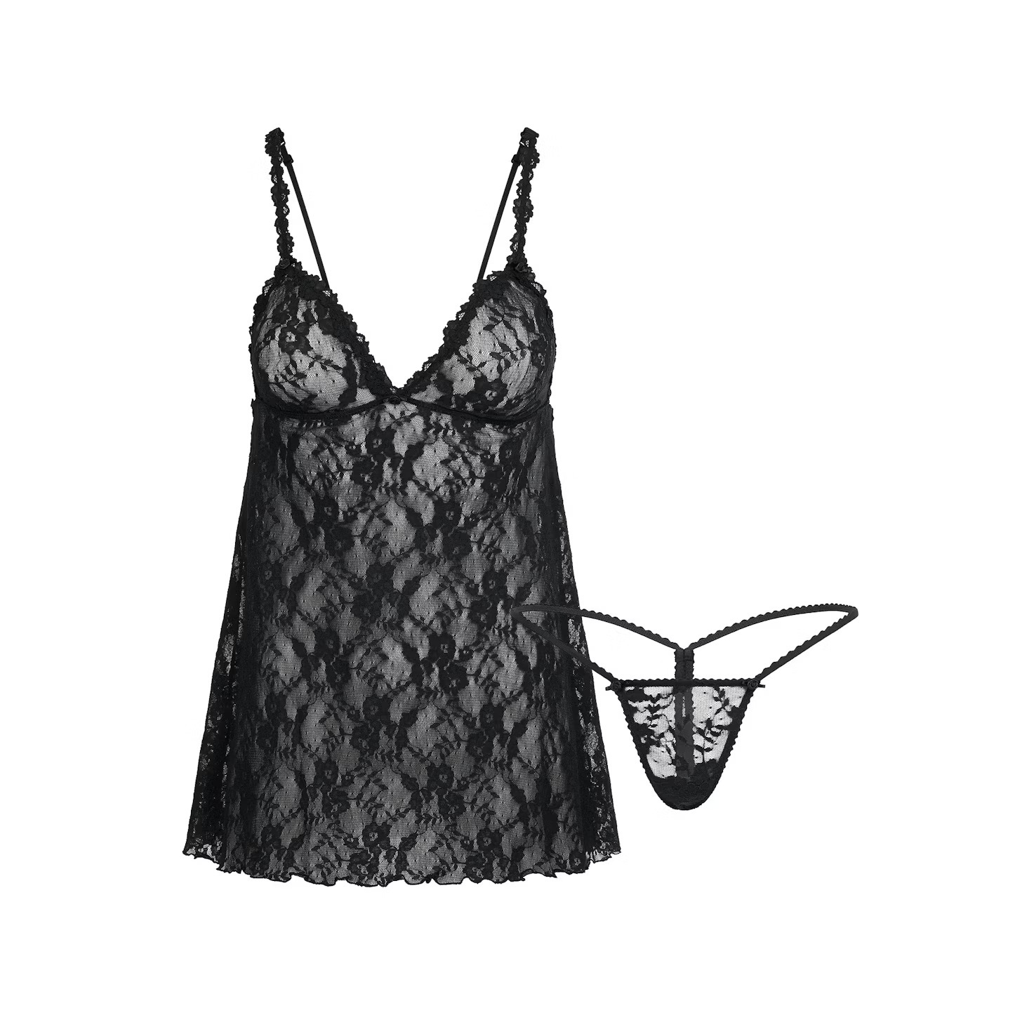 SKIMS 彈性蕾絲上衣丁字褲套組STRETCH LACE SLIP AND THONG SET