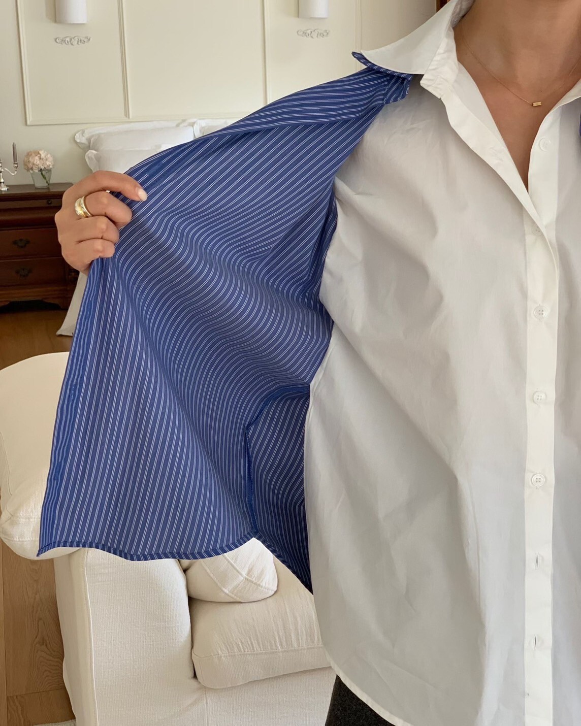 配色假兩件翻領直條紋襯衫上衣-F / 2色