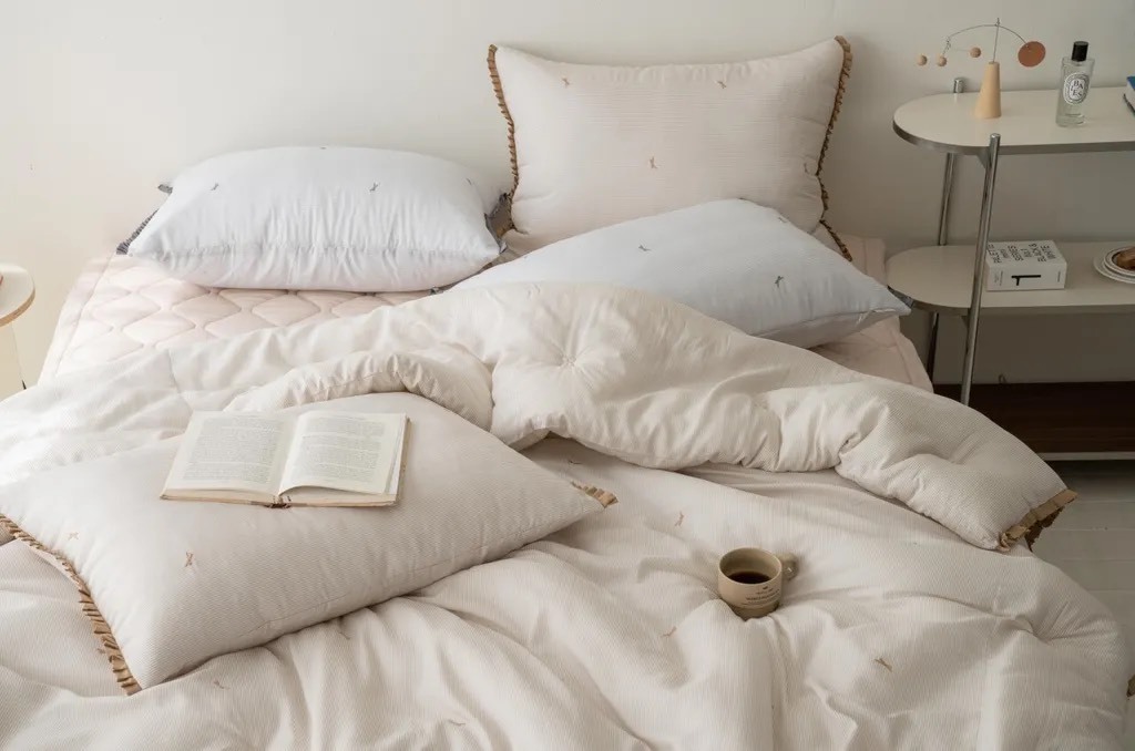 現貨-天絲四季厚被 法式蝴蝶結(杏/灰)