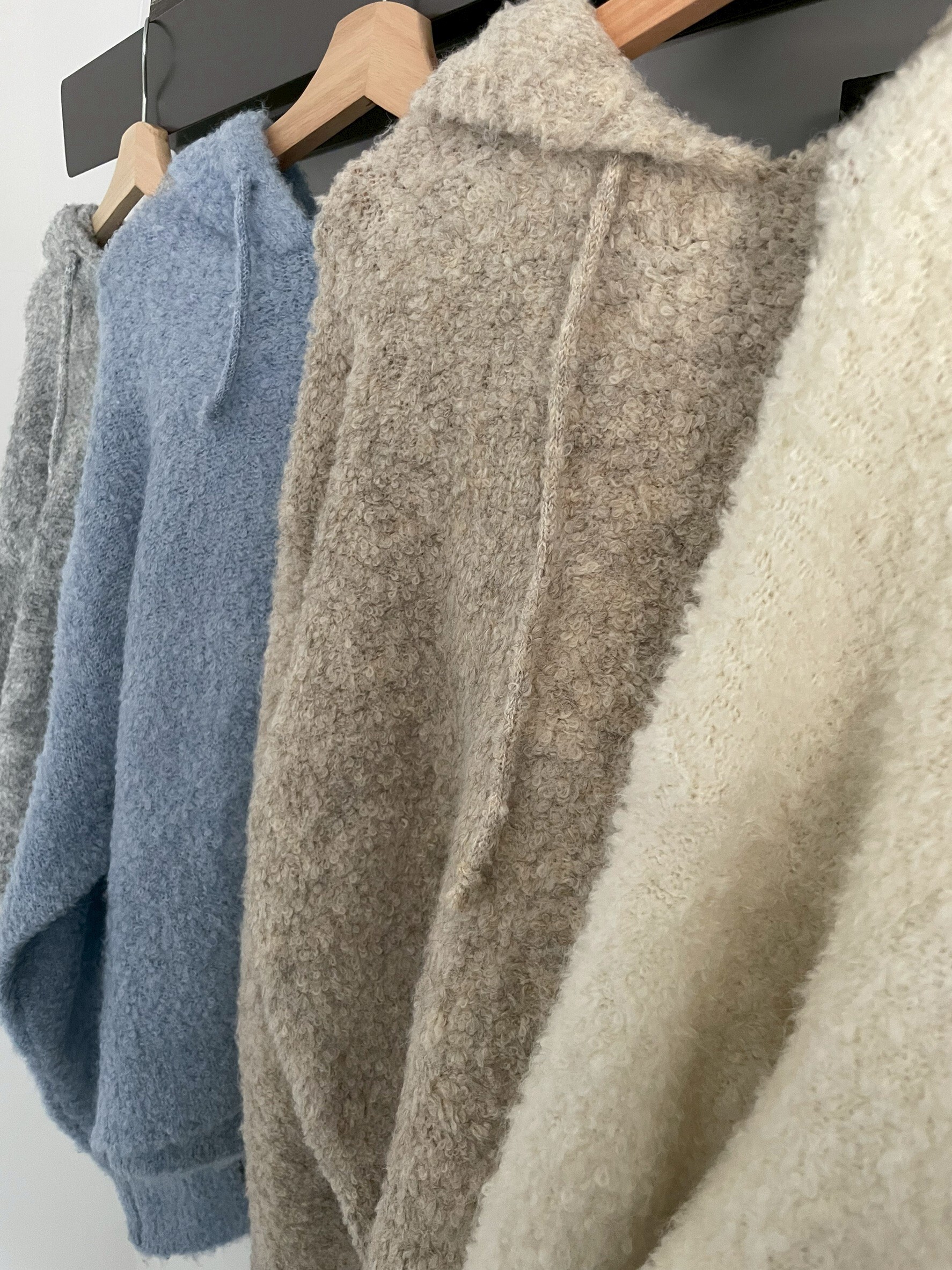 （現貨）#AH53 QQ毛連帽上衣(灰/藍/杏/卡其)